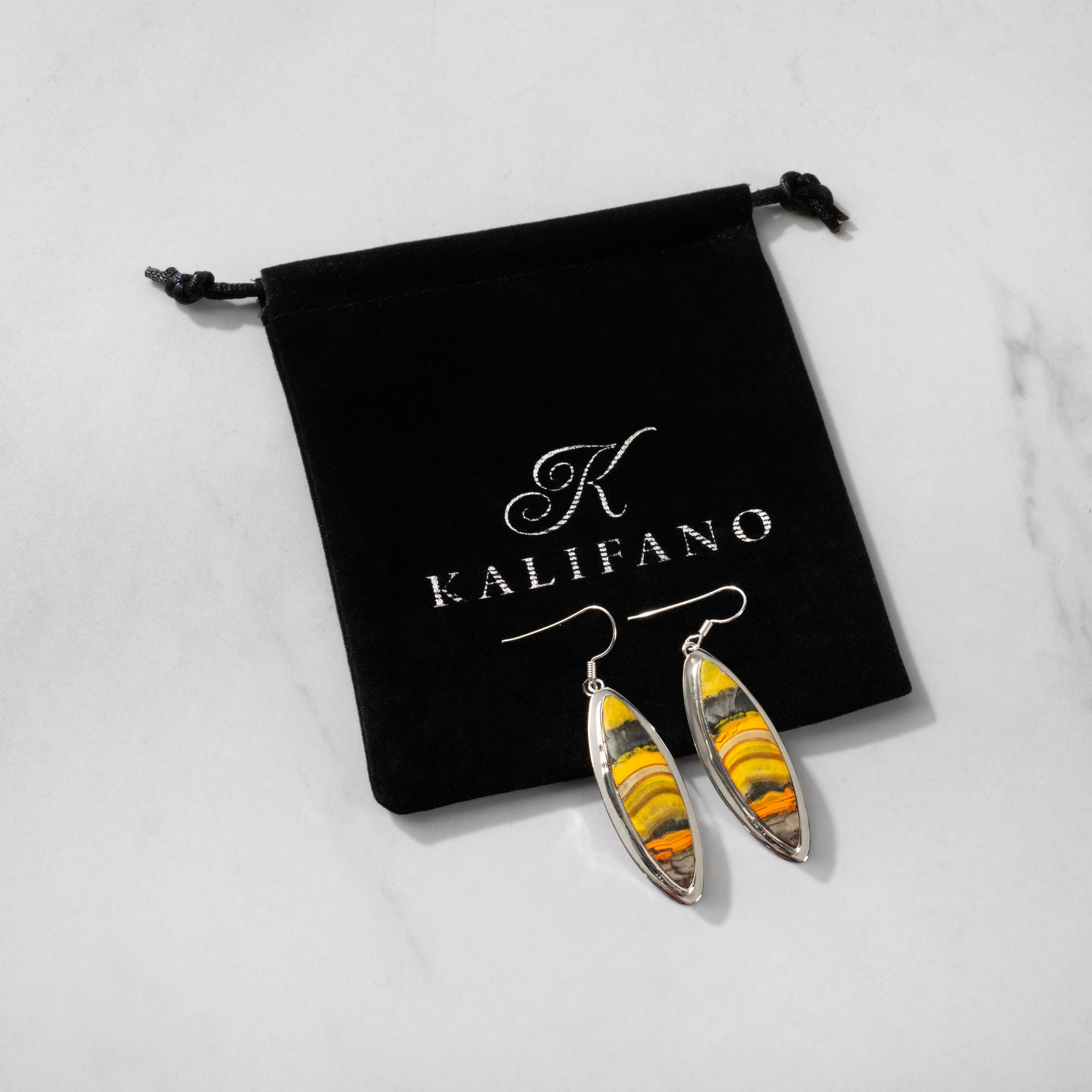 Kalifano Southwest Silver Jewelry Bumblebee Jasper Dangle USA Handmade 925 Sterling Silver Earrings with French Hook Backing NME.0160.BB
