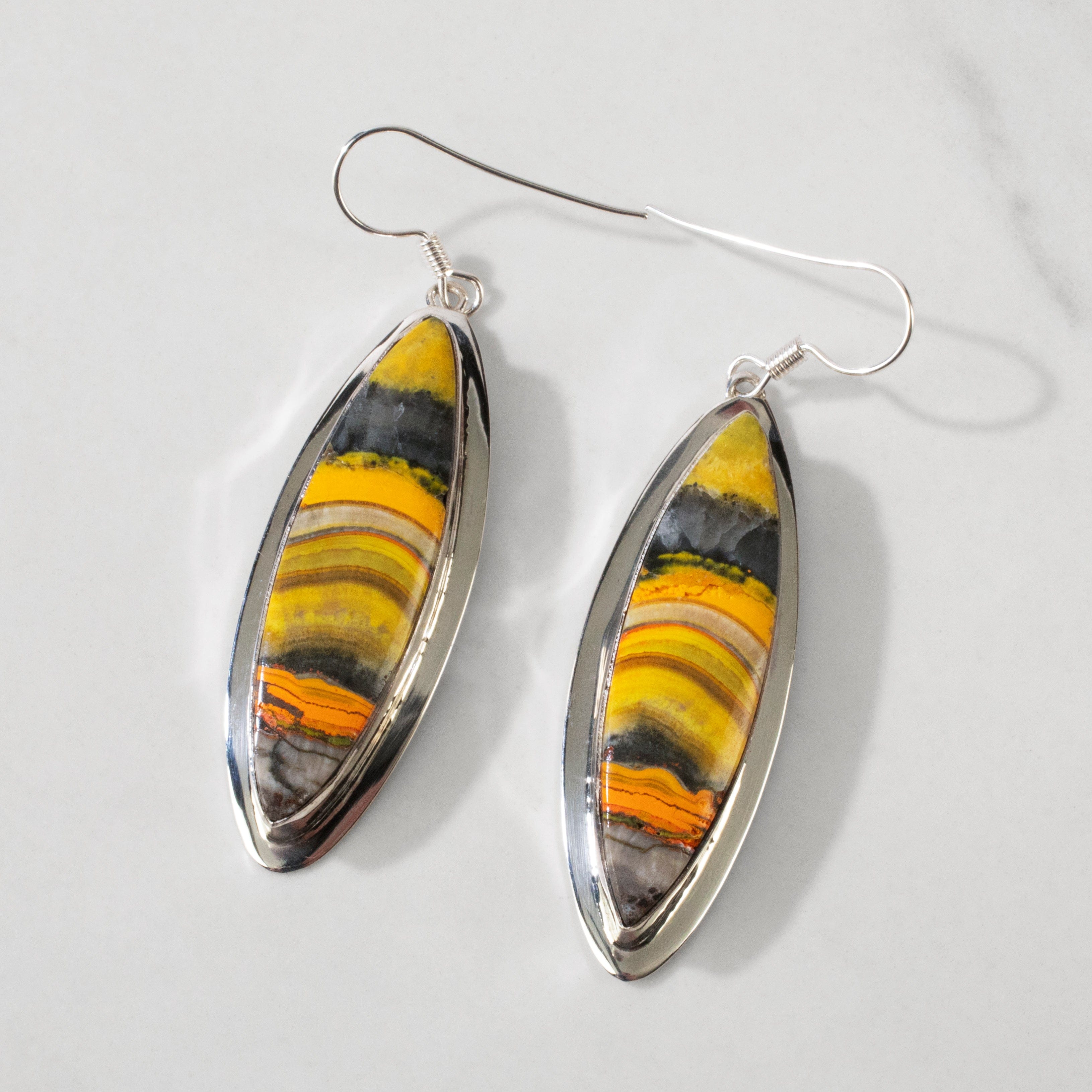Kalifano Southwest Silver Jewelry Bumblebee Jasper Dangle USA Handmade 925 Sterling Silver Earrings with French Hook Backing NME.0160.BB