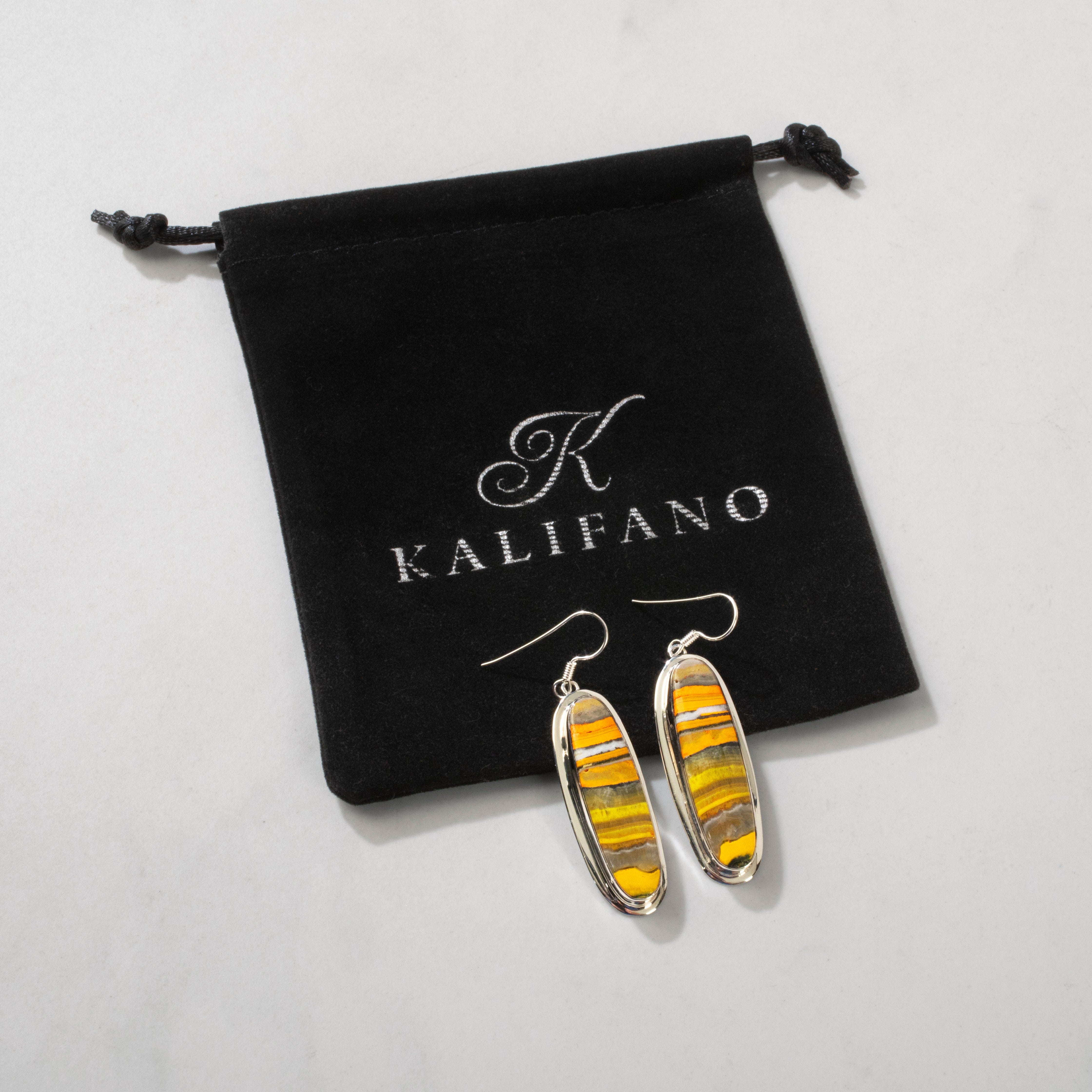 Kalifano Southwest Silver Jewelry Bumblebee Jasper Dangle USA Handmade 925 Sterling Silver Earrings with French Hook Backing NME.0162.BB