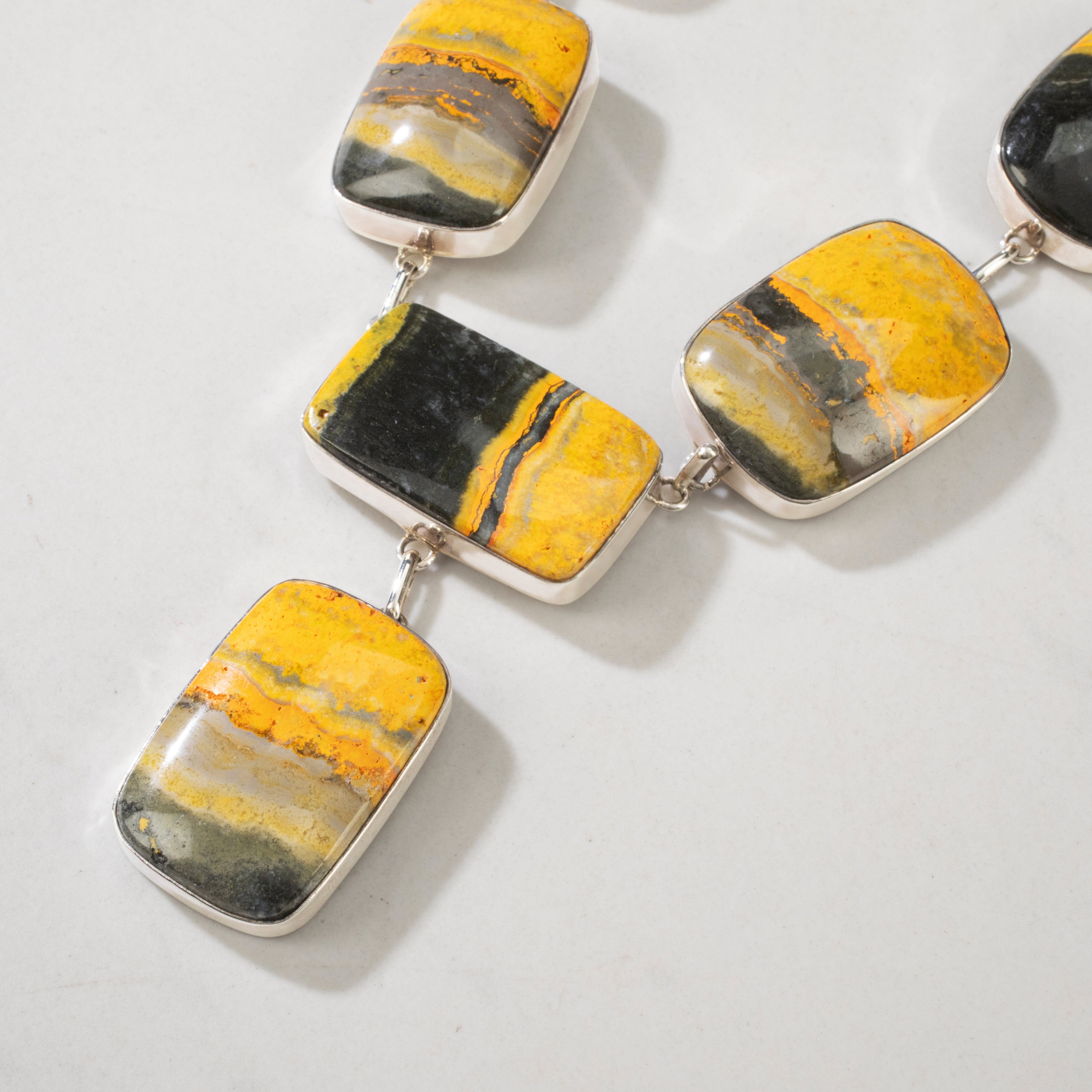 Kalifano Southwest Silver Jewelry Bumblebee Jasper Rectangular USA Handmade 925 Sterling Silver Necklace NMN.0090.BB.01