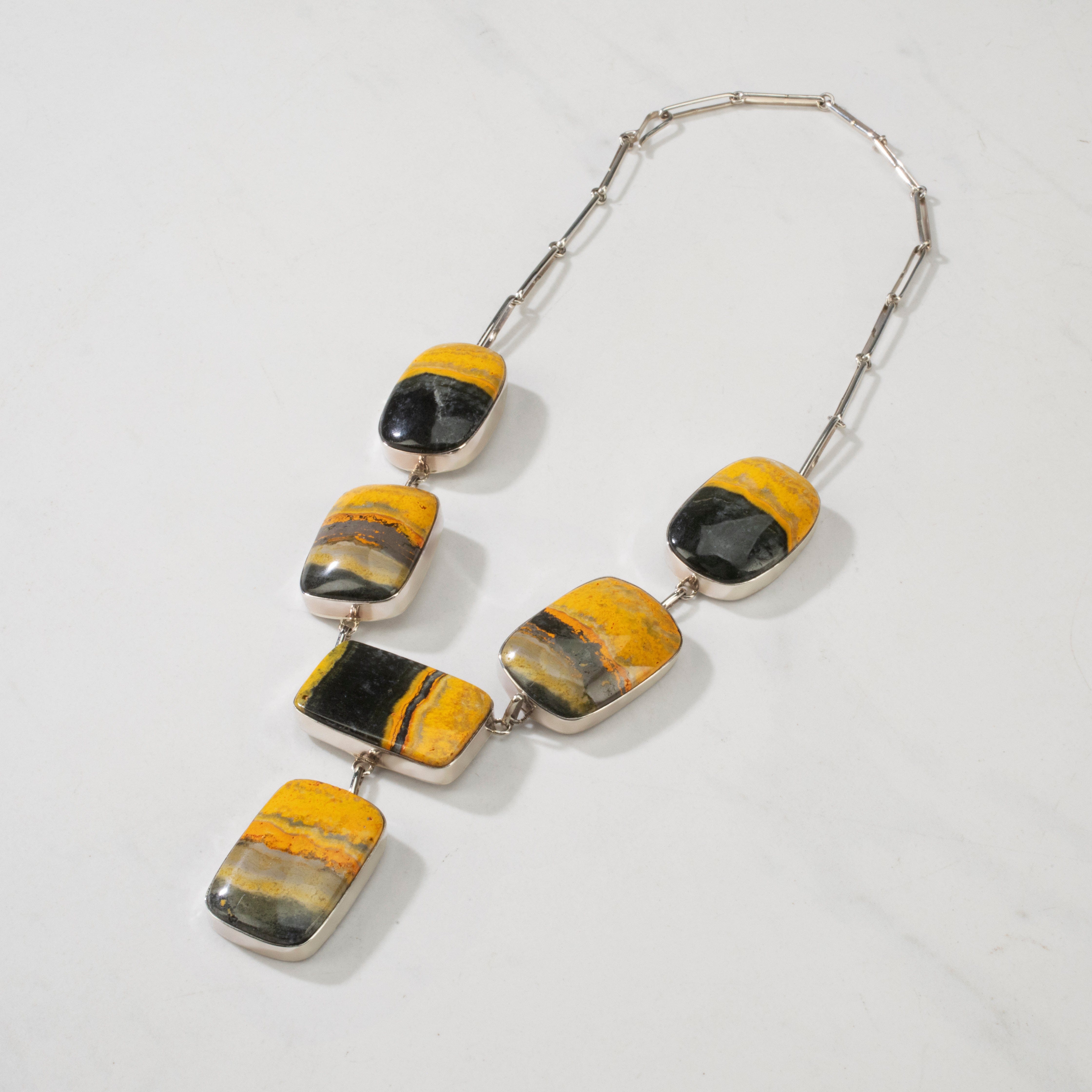 Kalifano Southwest Silver Jewelry Bumblebee Jasper Rectangular USA Handmade 925 Sterling Silver Necklace NMN.0090.BB.01