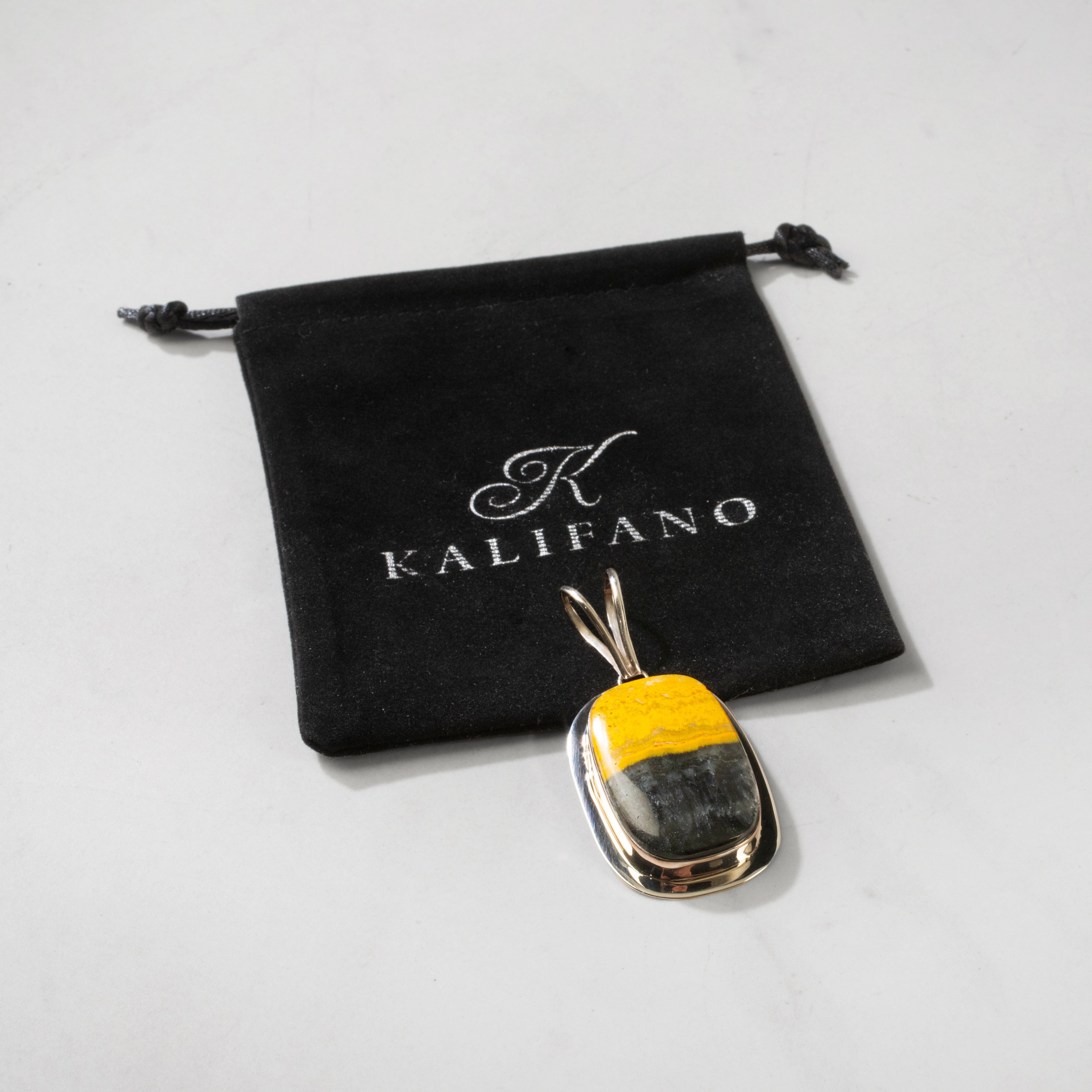 Kalifano Southwest Silver Jewelry Bumbleebee Jasper Rectangular Handmade 925 Sterling Silver Pendant NMN.0156.BB