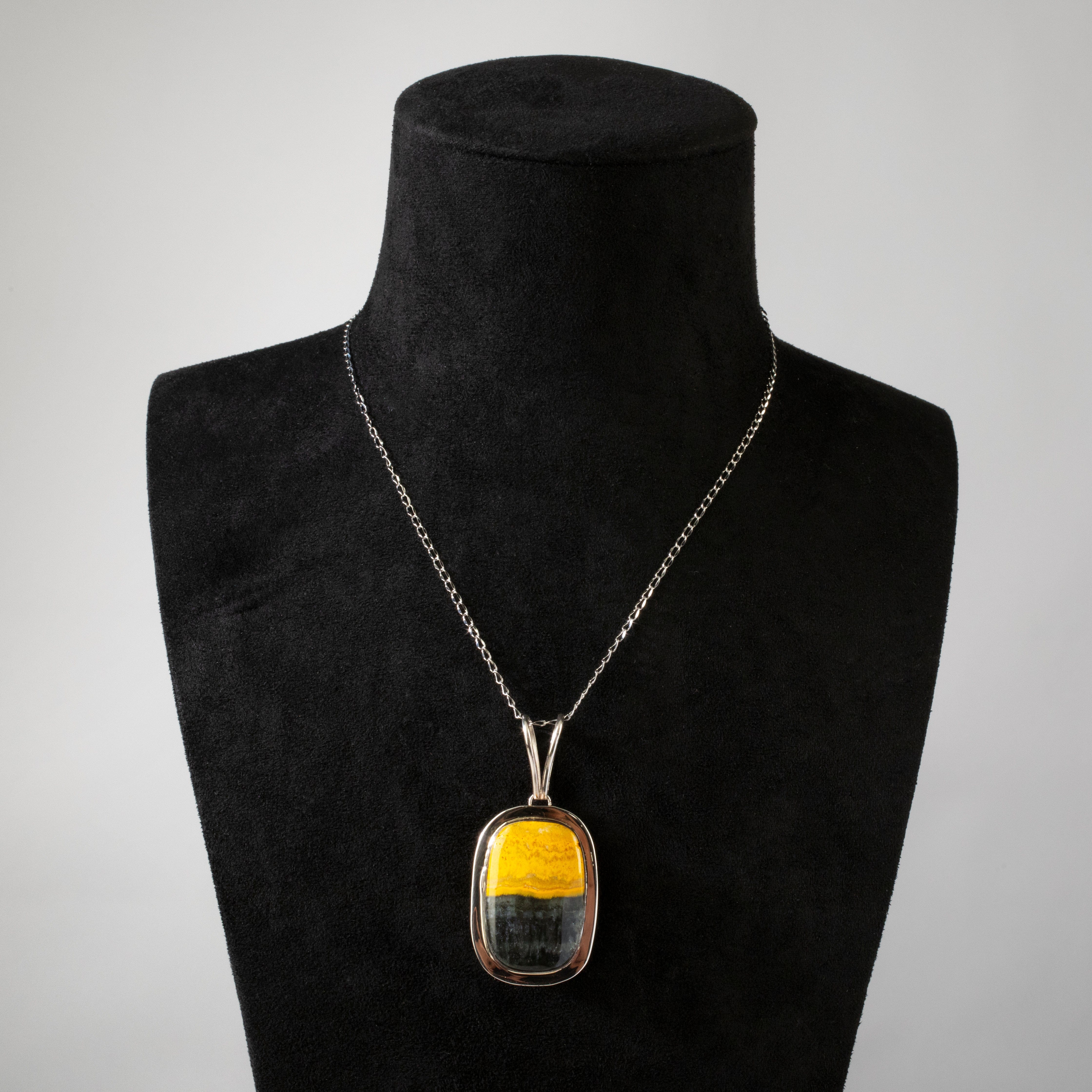 Kalifano Southwest Silver Jewelry Bumbleebee Jasper Rectangular Handmade 925 Sterling Silver Pendant NMN.0156.BB