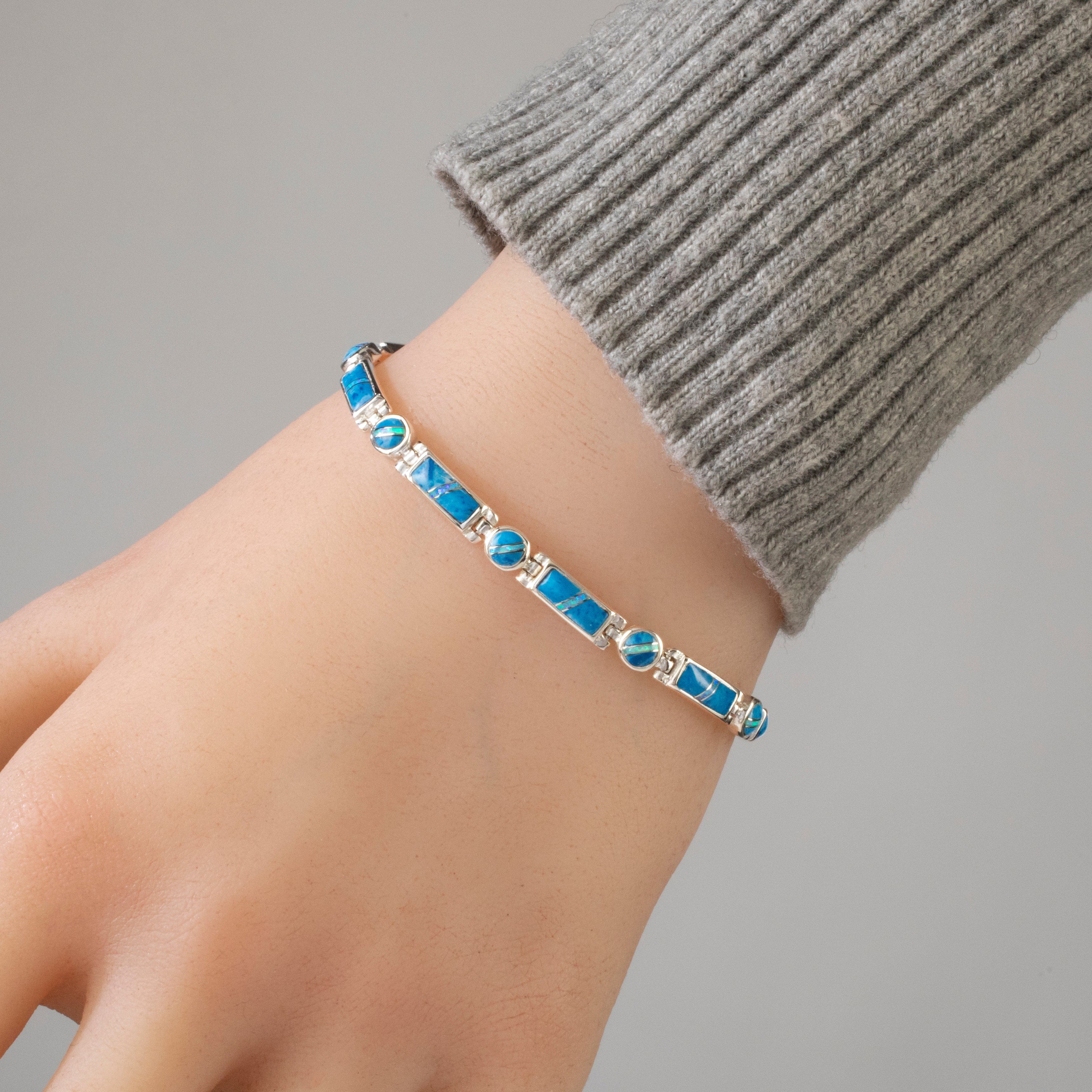 Kalifano Southwest Silver Jewelry Denim Lapis 925 Sterling Silver USA Handmade Bracelet NMB.0218.DL