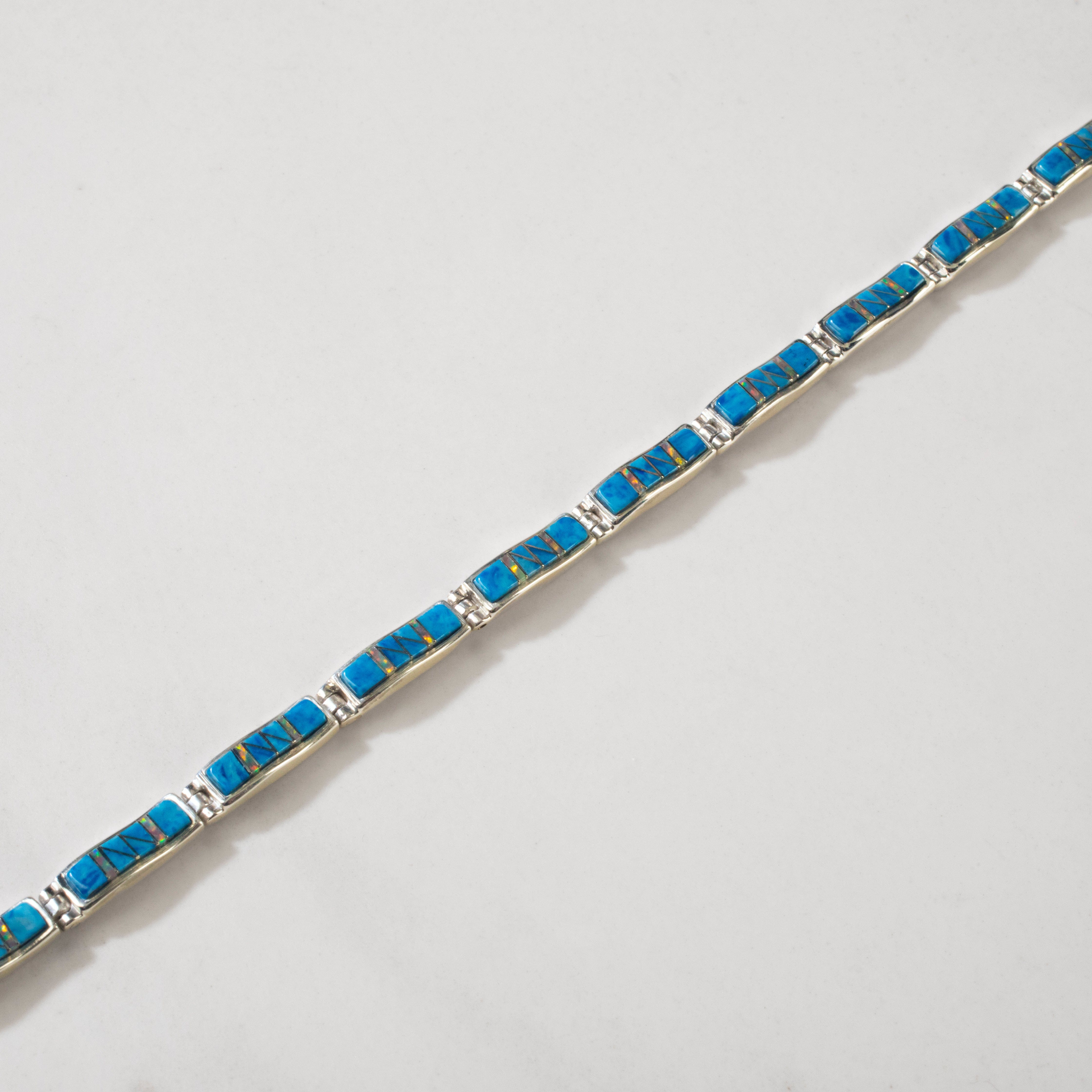 Kalifano Southwest Silver Jewelry Denim Lapis Regtangle 925 Sterling Silver USA Handmade Bracelet NMB.0541.DL