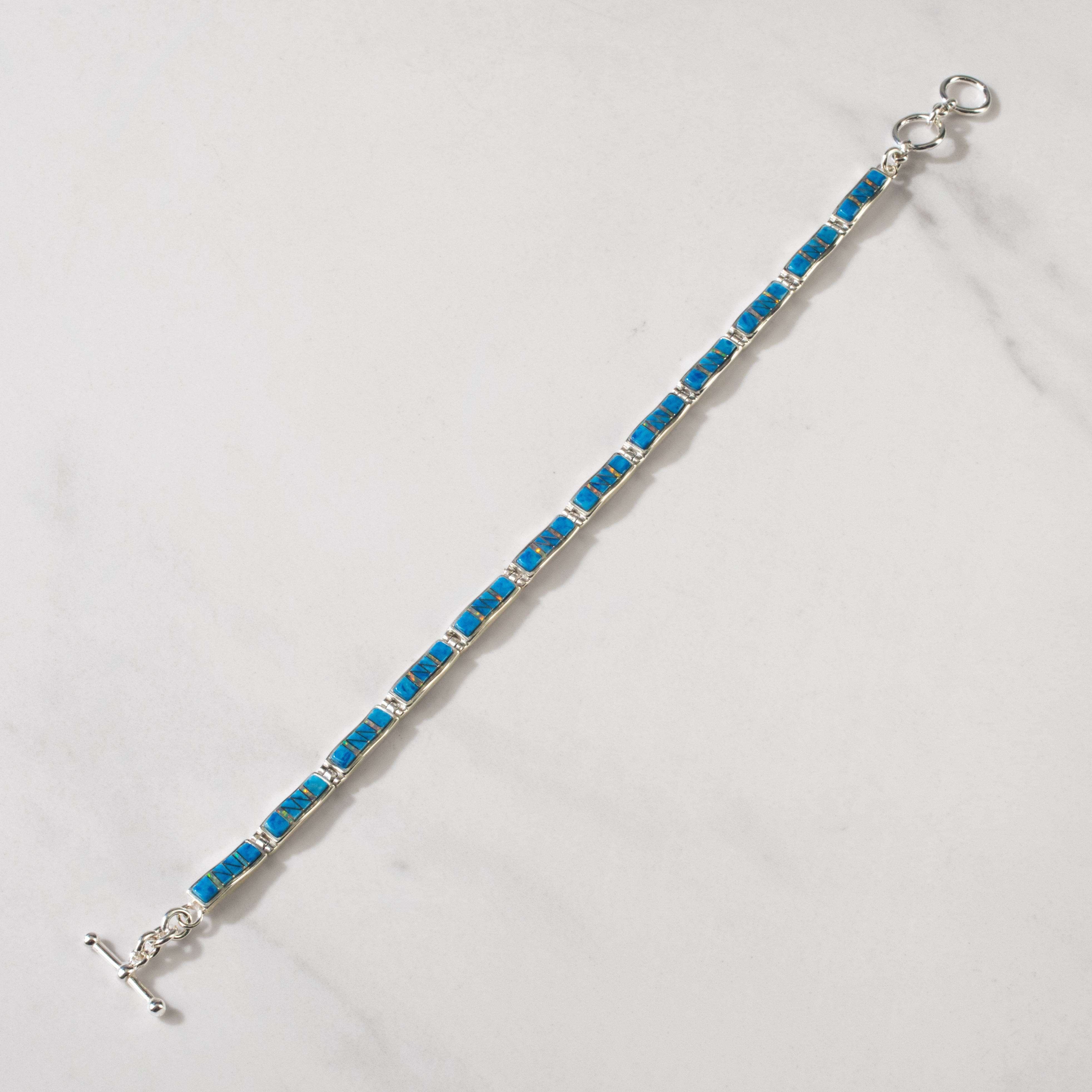 Kalifano Southwest Silver Jewelry Denim Lapis Regtangle 925 Sterling Silver USA Handmade Bracelet NMB.0541.DL
