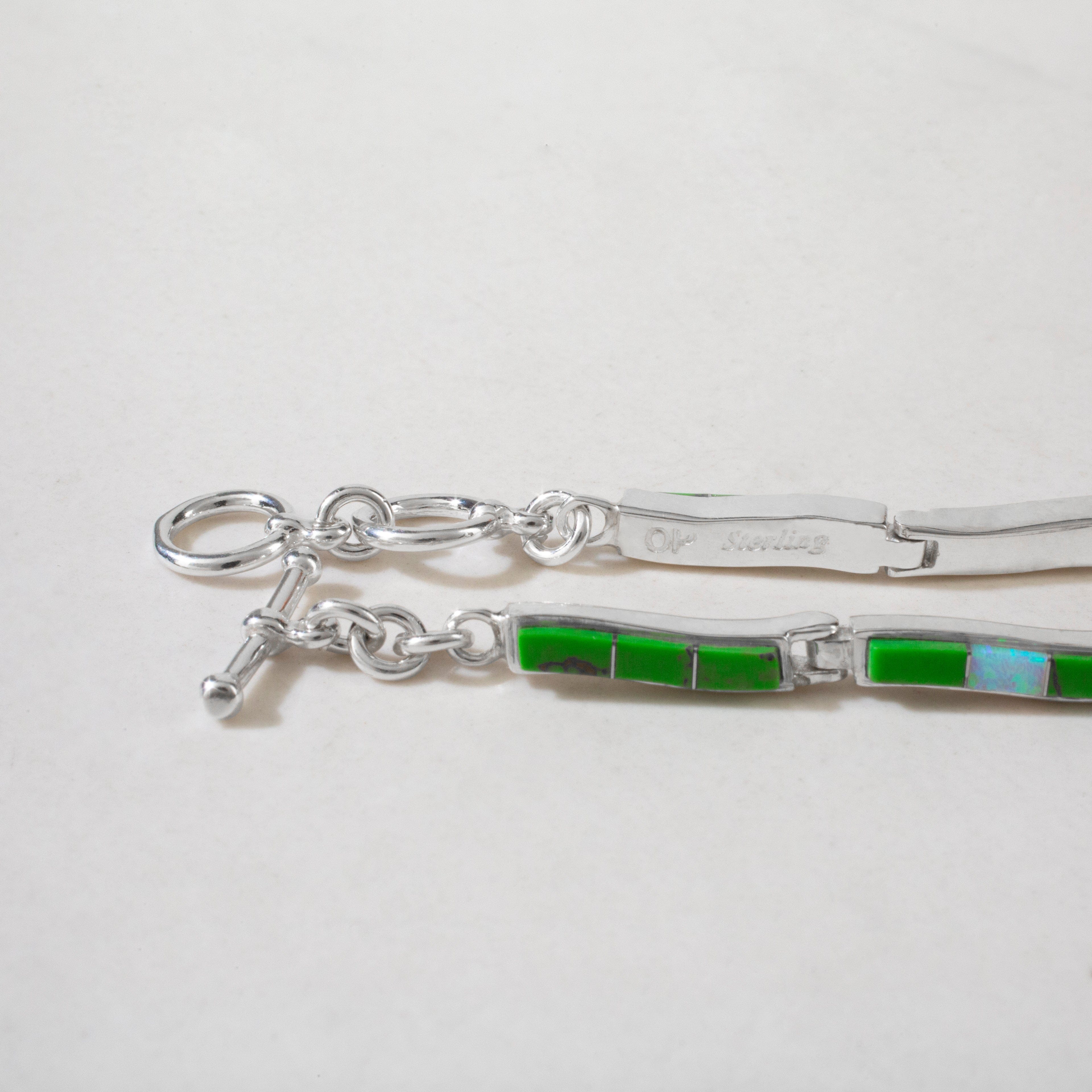 Kalifano Southwest Silver Jewelry Gaspeite 925 Sterling Silver USA Handmade Bracelet with Opal Accent NMB.0550.GP