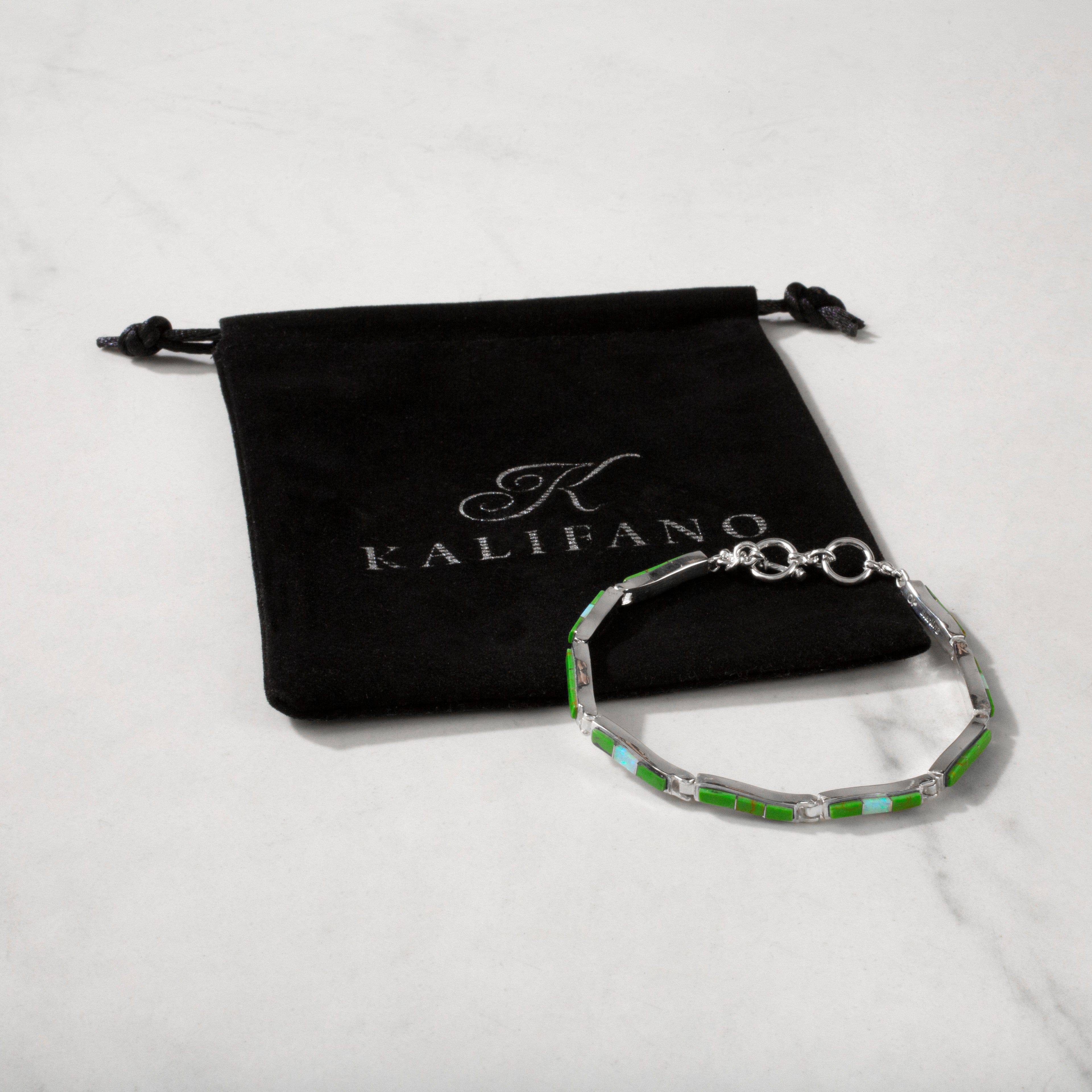 Kalifano Southwest Silver Jewelry Gaspeite 925 Sterling Silver USA Handmade Bracelet with Opal Accent NMB.0550.GP