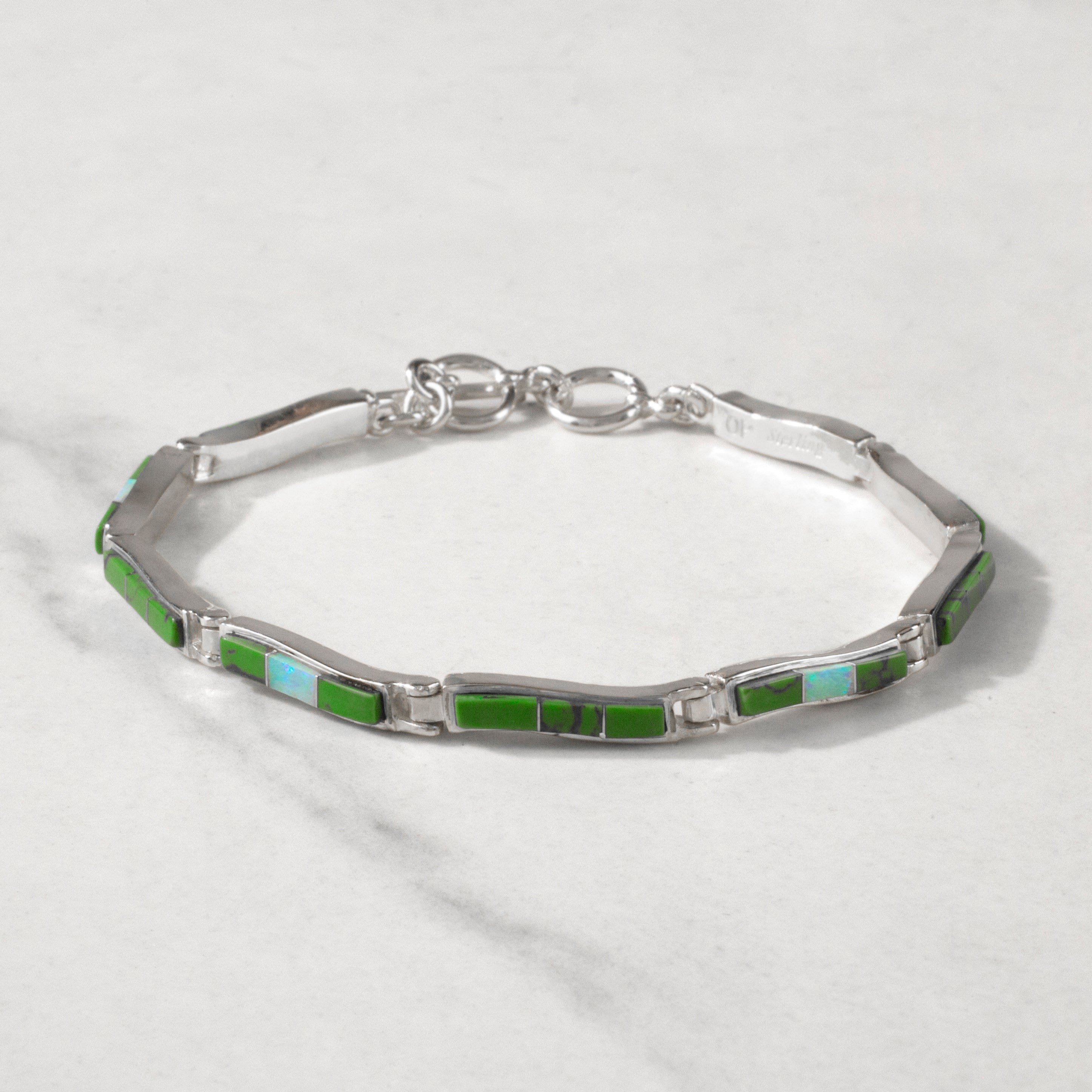 Kalifano Southwest Silver Jewelry Gaspeite 925 Sterling Silver USA Handmade Bracelet with Opal Accent NMB.0550.GP