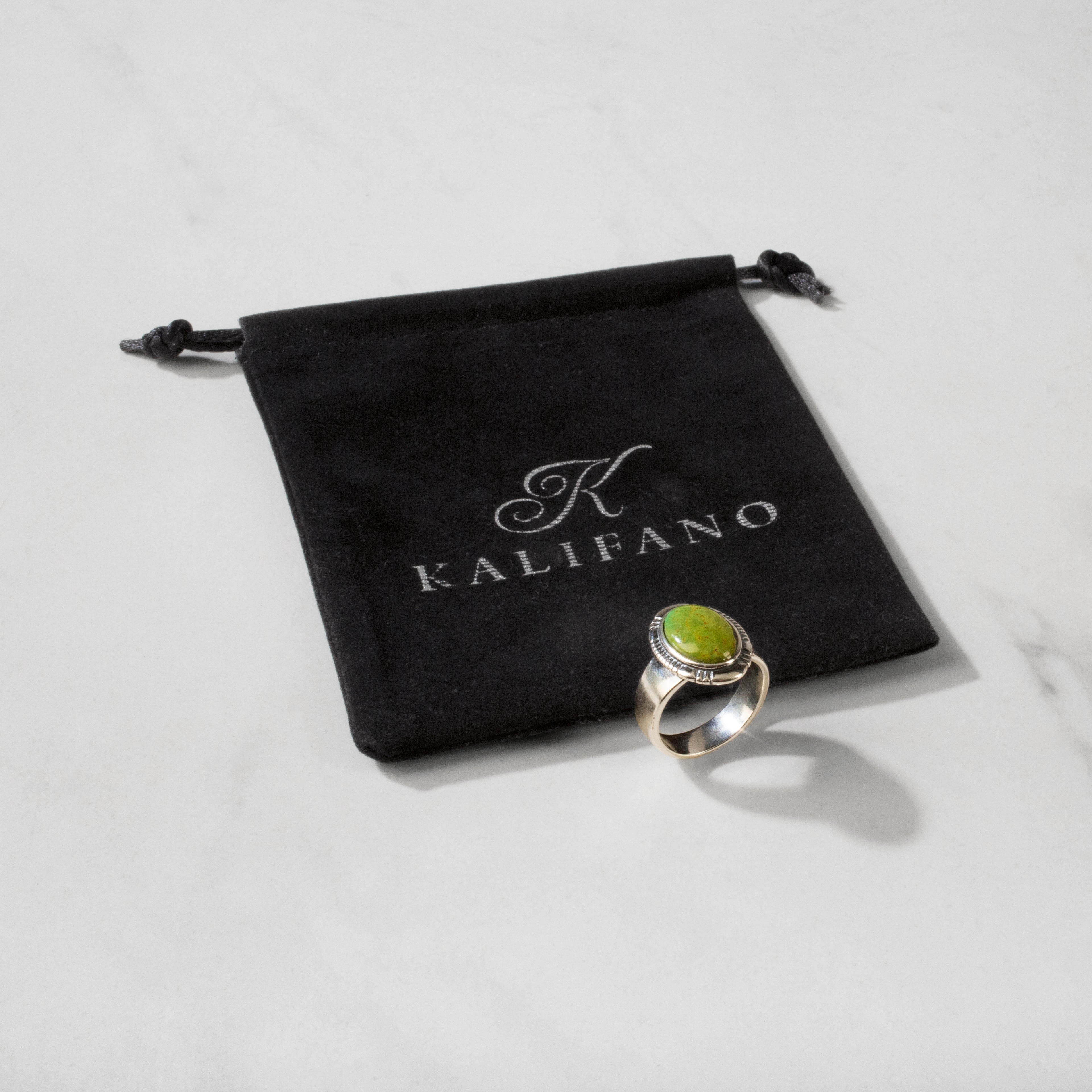 Kalifano Southwest Silver Jewelry Green Kingman Turquoise 925 Sterling Silver Ring USA Handmade