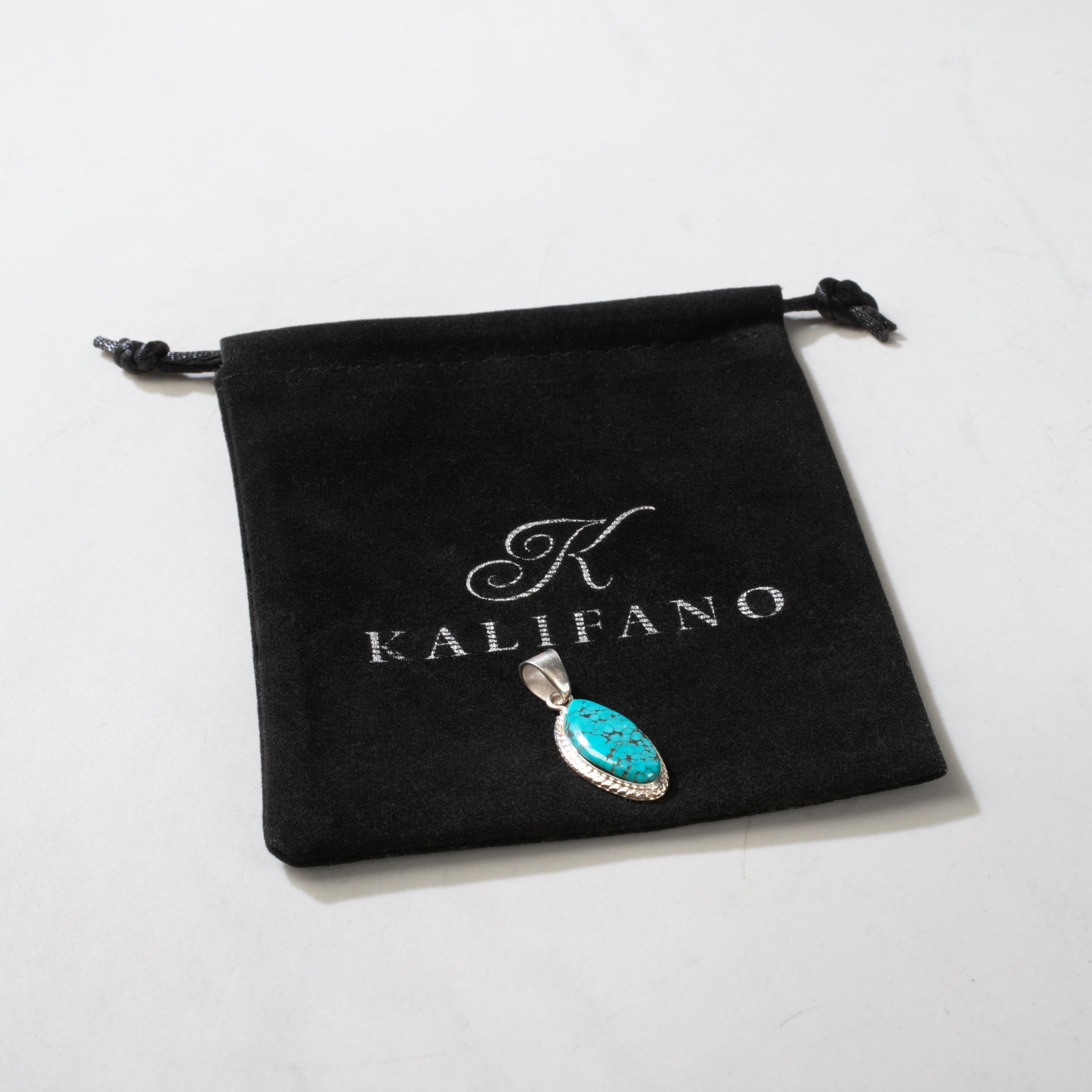 Kalifano Southwest Silver Jewelry Kingman Turquoise USA Handmade 925 Sterling Silver Pendant NMN.0032.TQ