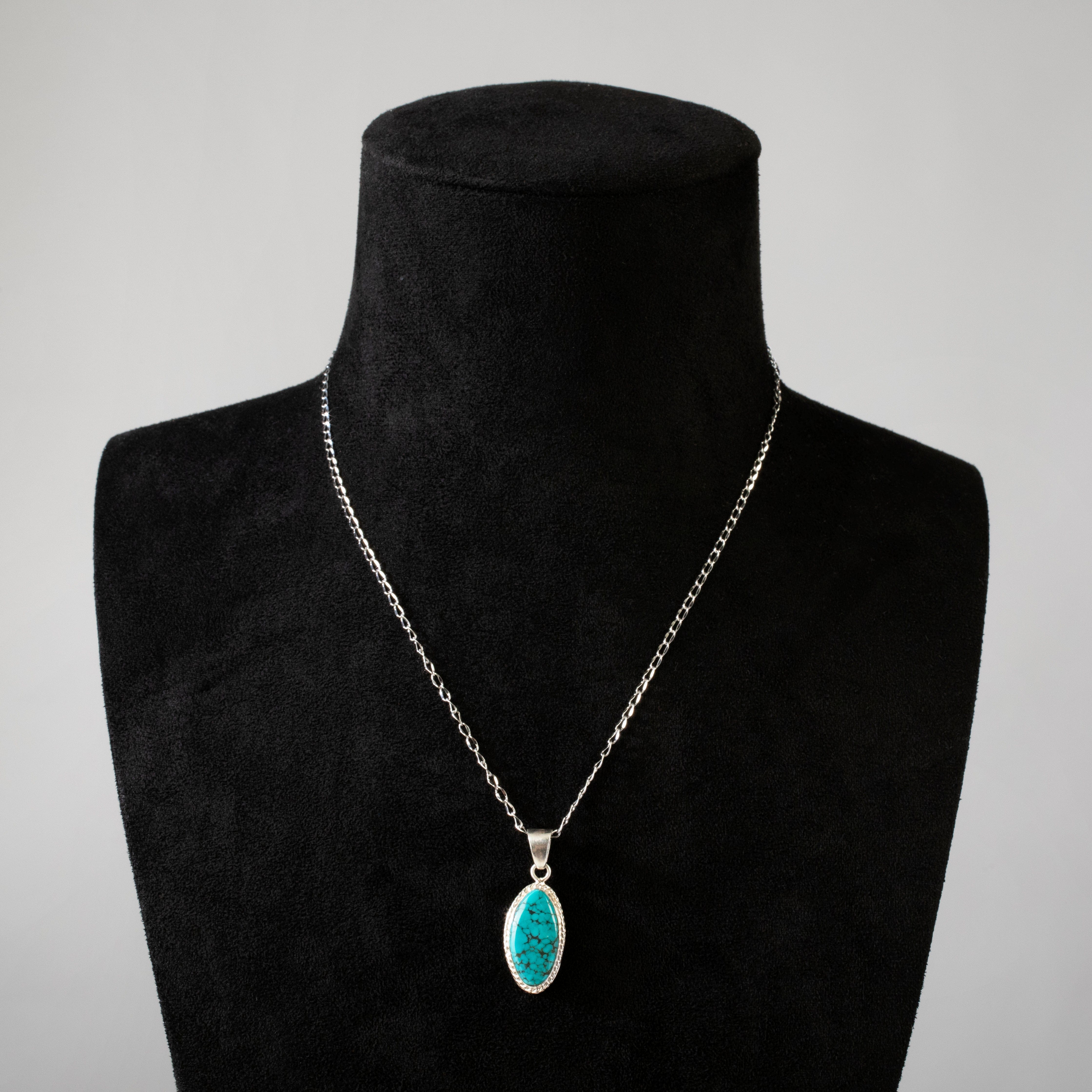 Kalifano Southwest Silver Jewelry Kingman Turquoise USA Handmade 925 Sterling Silver Pendant NMN.0032.TQ