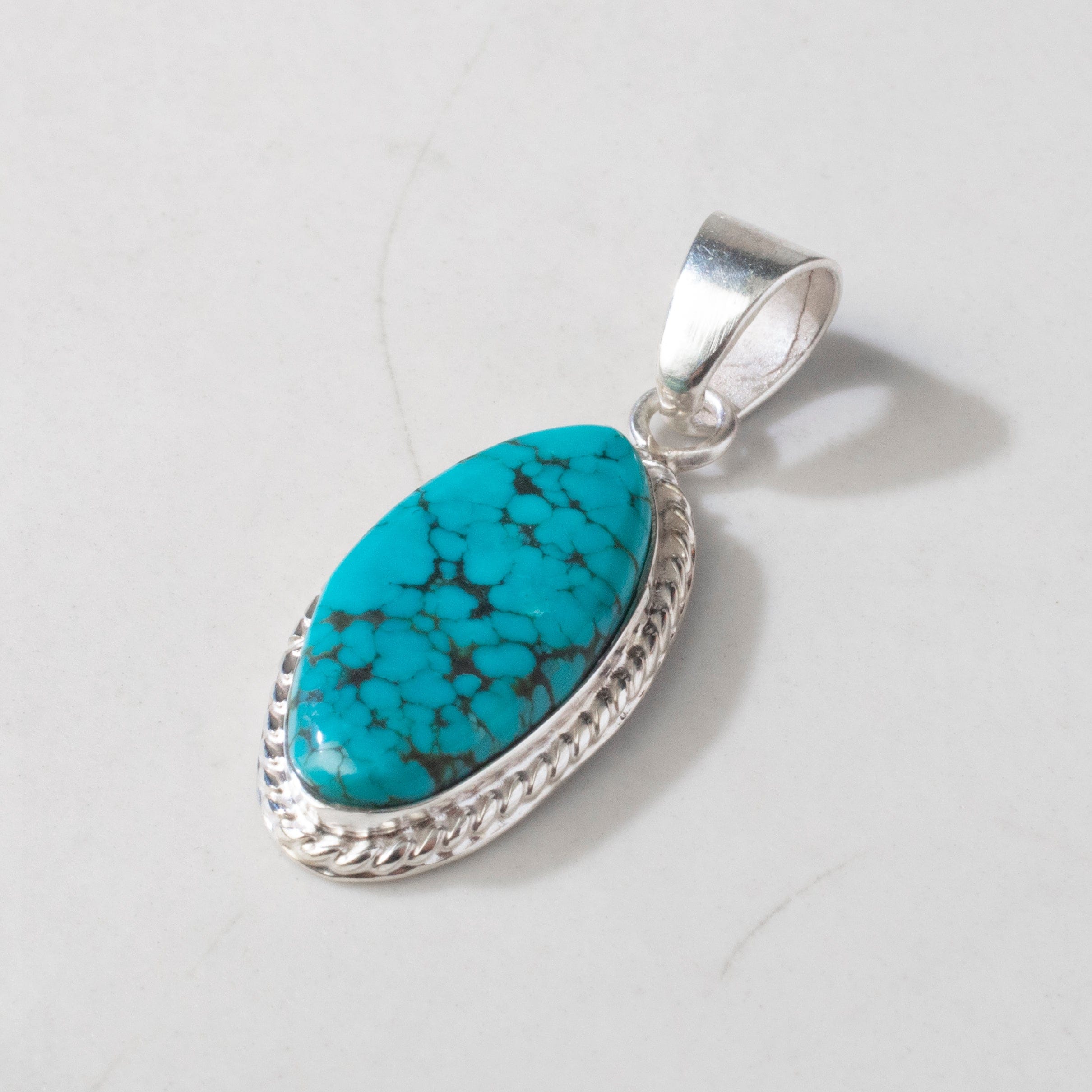 Kalifano Southwest Silver Jewelry Kingman Turquoise USA Handmade 925 Sterling Silver Pendant NMN.0032.TQ