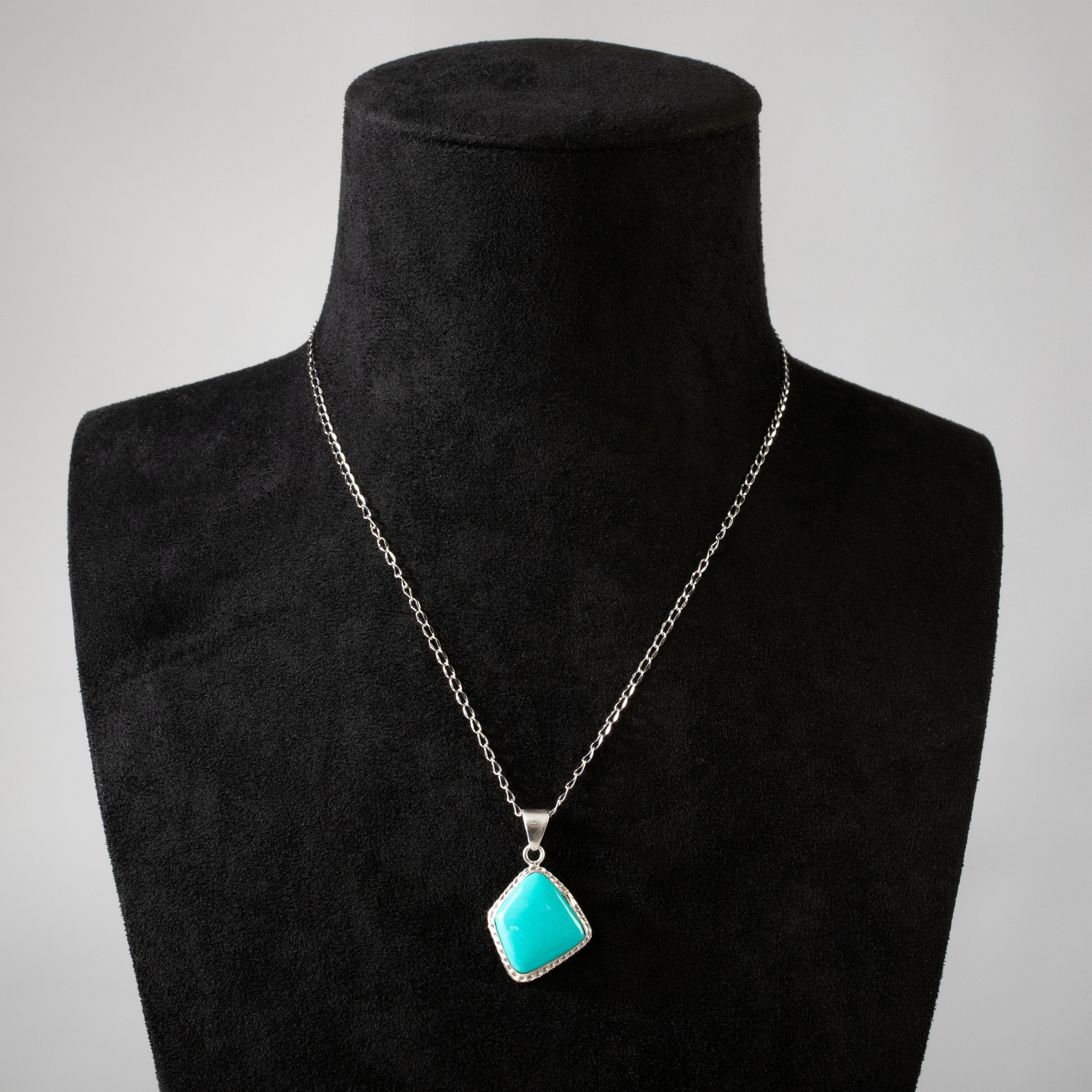 Kalifano Southwest Silver Jewelry Kingman Turquoise USA Handmade 925 Sterling Silver Pendant NMN.0034.TQ