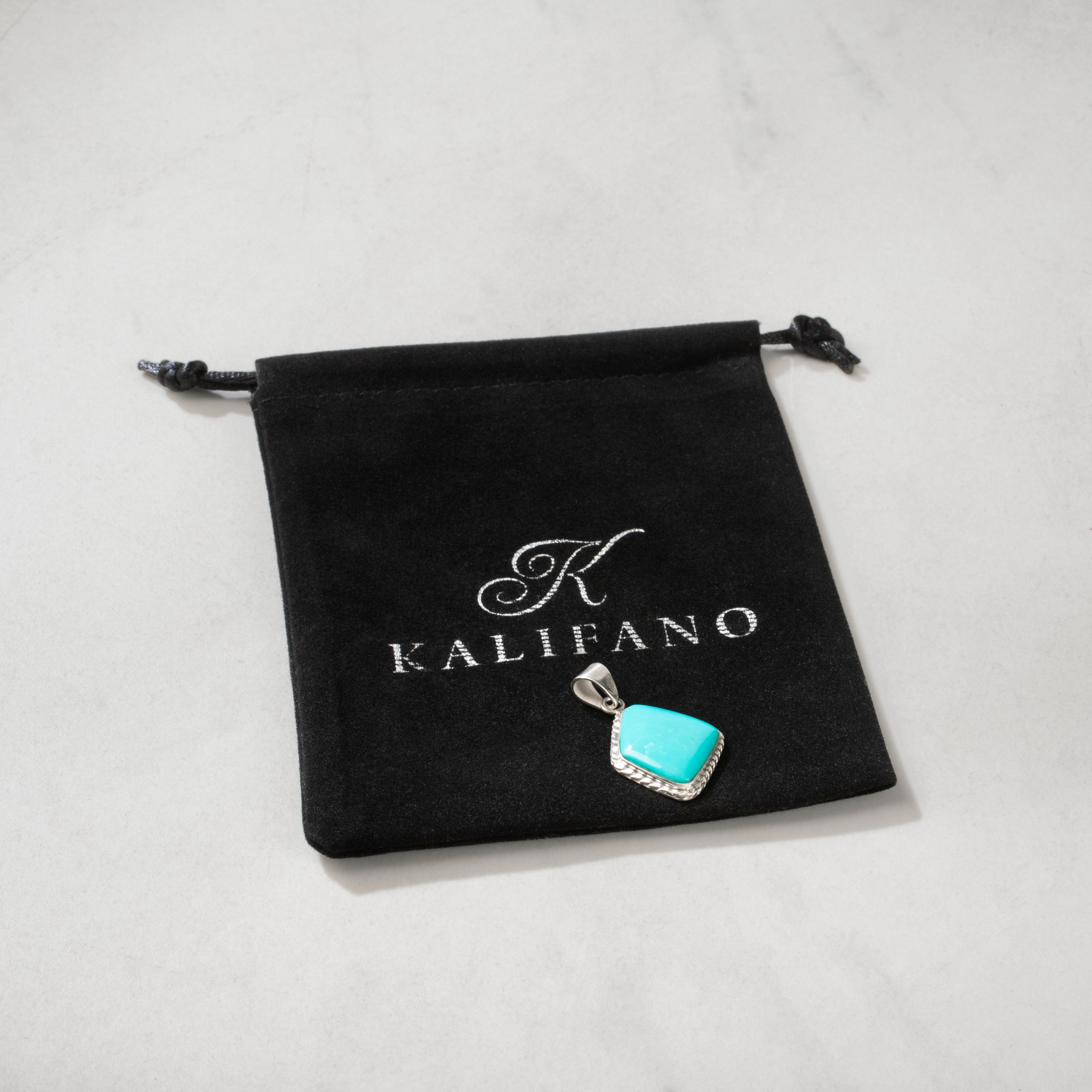 Kalifano Southwest Silver Jewelry Kingman Turquoise USA Handmade 925 Sterling Silver Pendant NMN.0034.TQ
