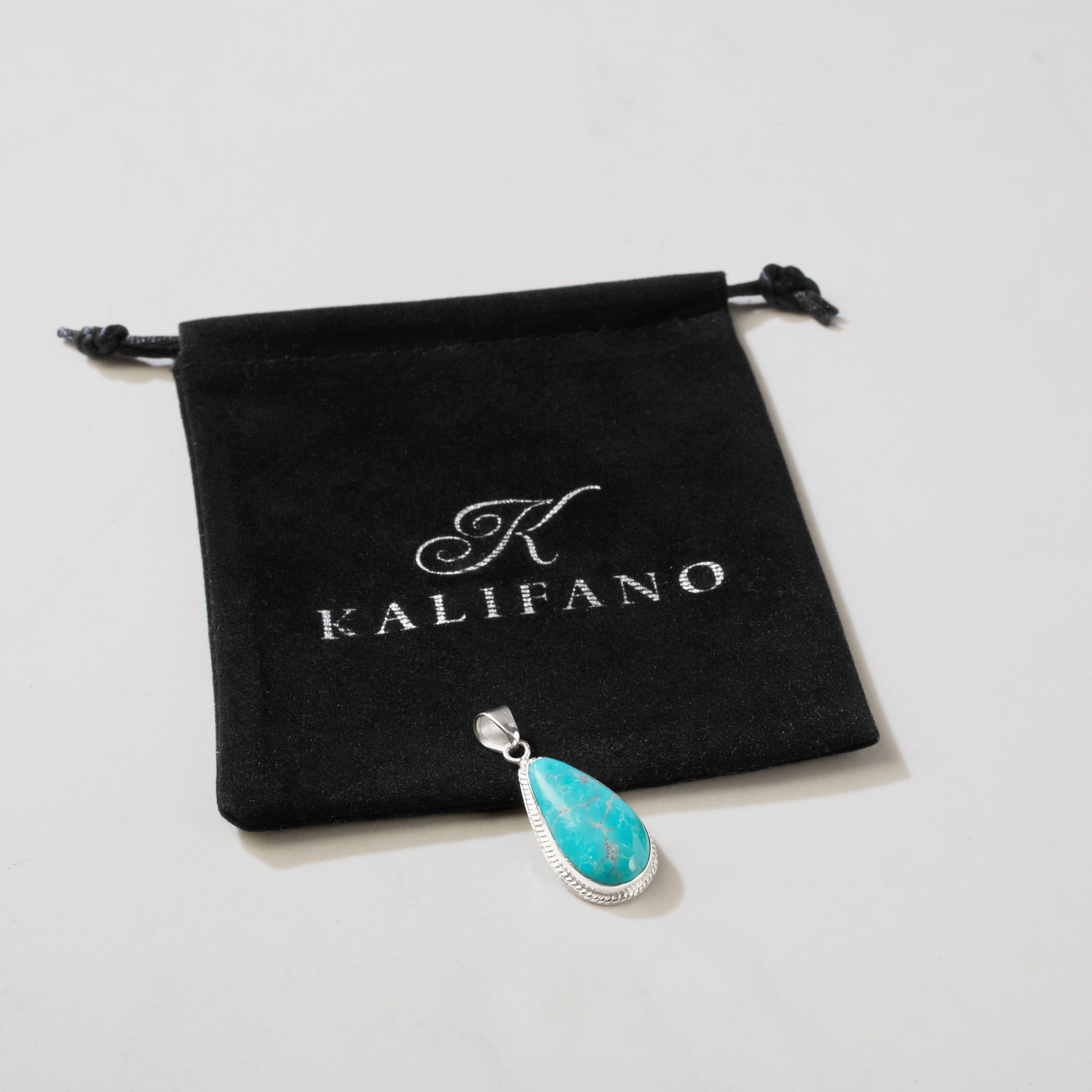 Kalifano Southwest Silver Jewelry Kingman Turquoise USA Handmade 925 Sterling Silver Pendant NMN.0038.TQ