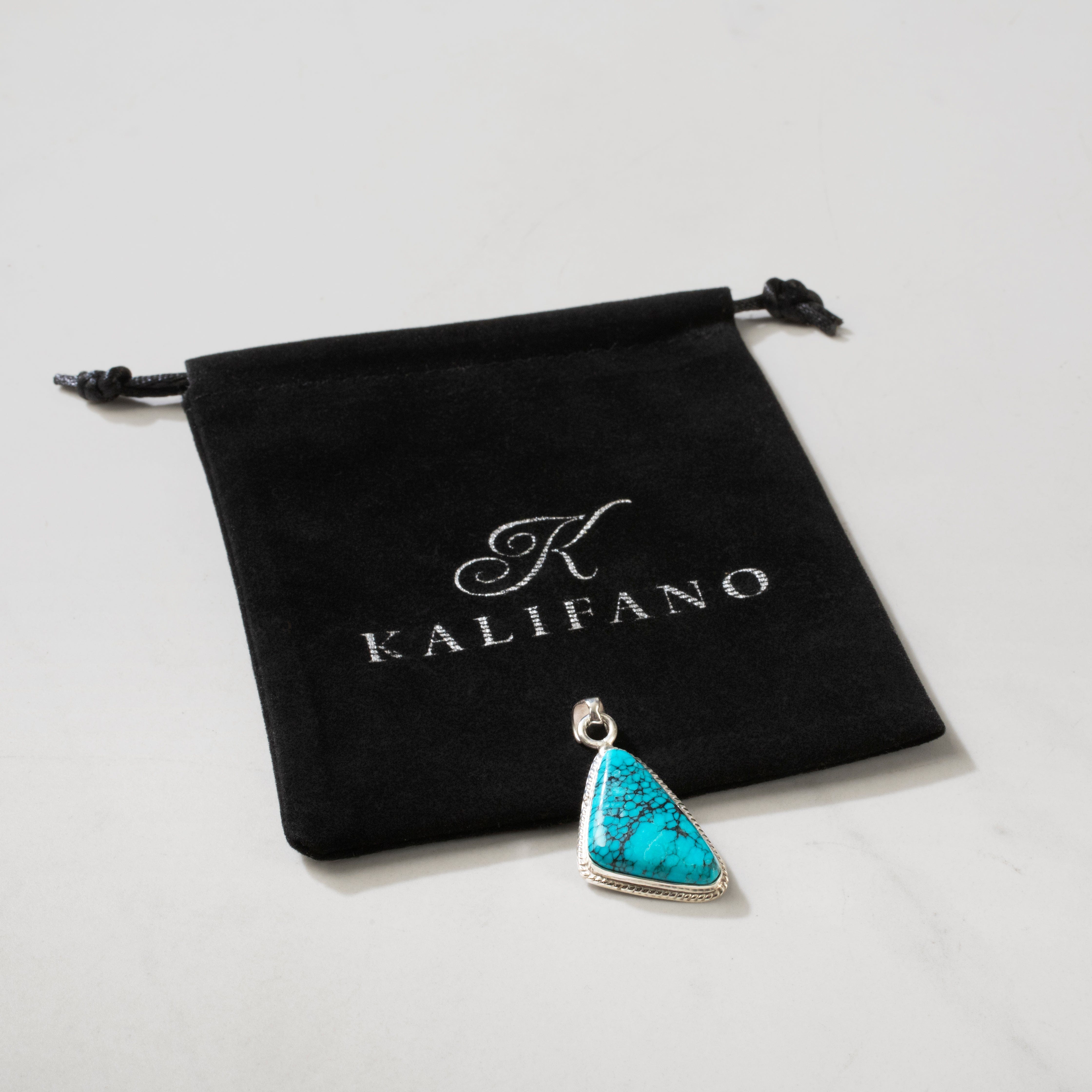 Kalifano Southwest Silver Jewelry Kingman Turquoise USA Handmade 925 Sterling Silver Pendant NMN.0045.TQ