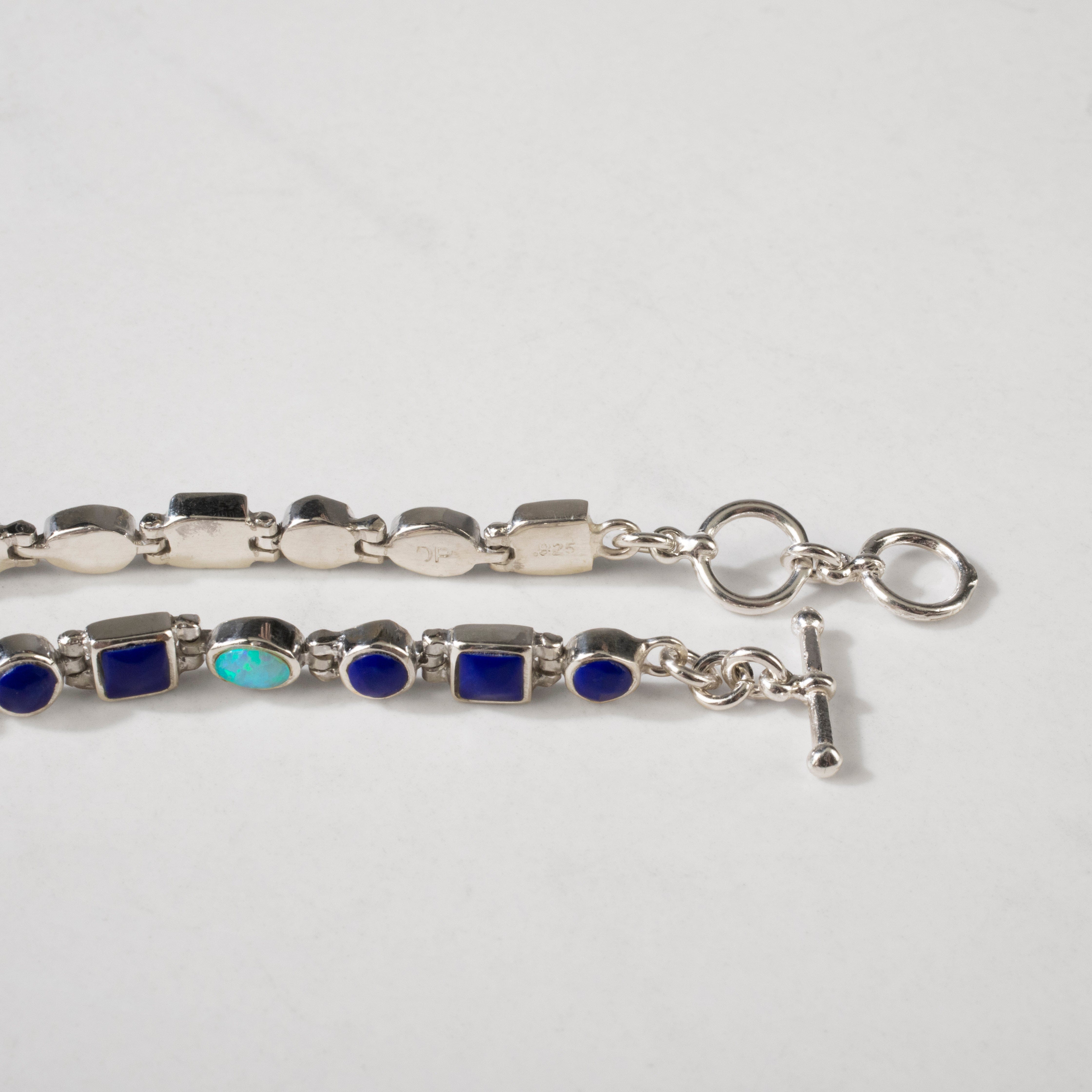 Kalifano Southwest Silver Jewelry Lapis 925 Sterling Silver Bracelet USA Handmade with Opal Accent NMB.0548.LP
