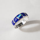 Lapis 925 Sterling Silver Ring Handmade with Laboratory Opal Accent