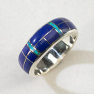 Lapis 925 Sterling Silver Ring USA Handmade with Laboratory Opal Accent