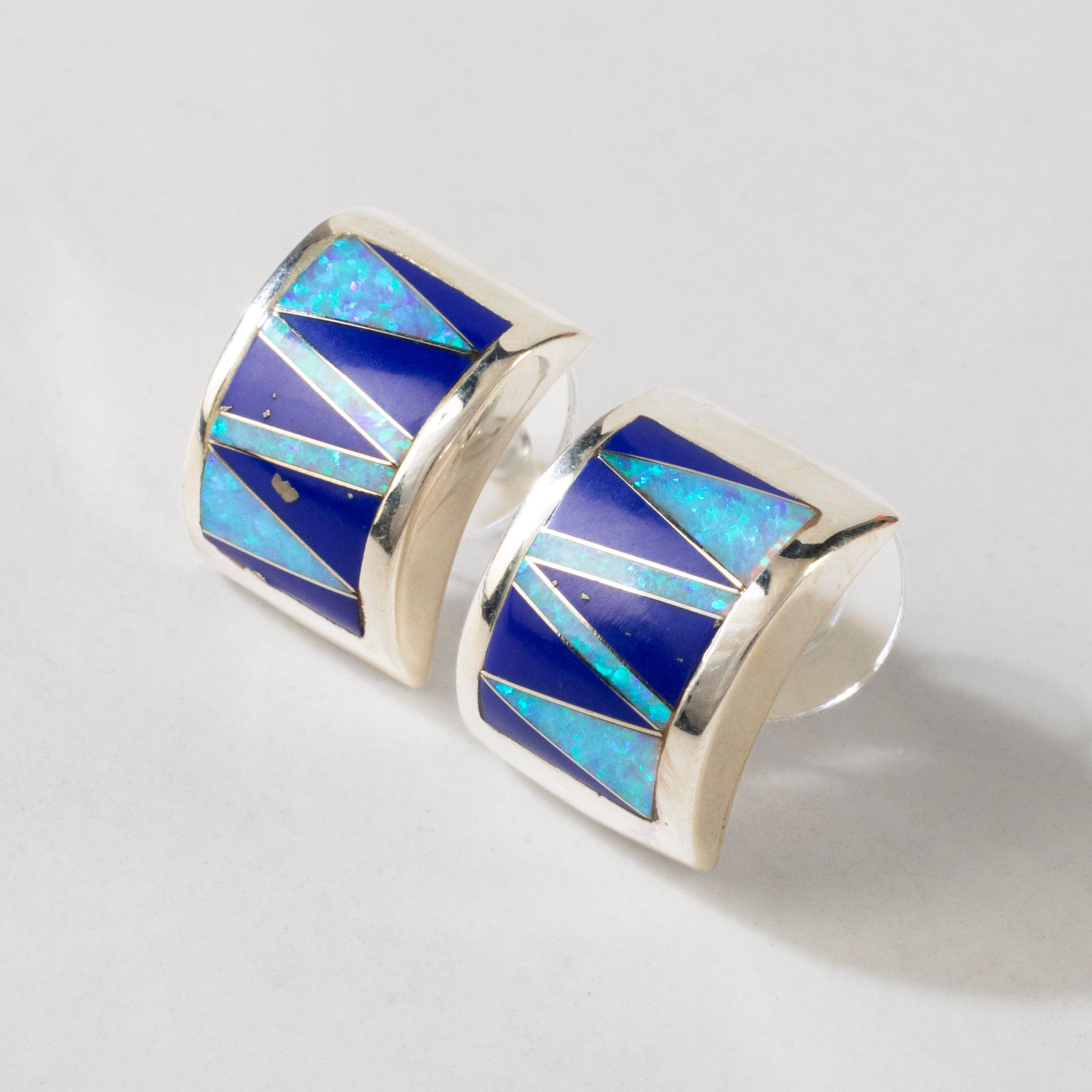 Kalifano Southwest Silver Jewelry Lapis 925 Sterling Silver USA Handmade Earring with Stud Backing NME.0751.LP