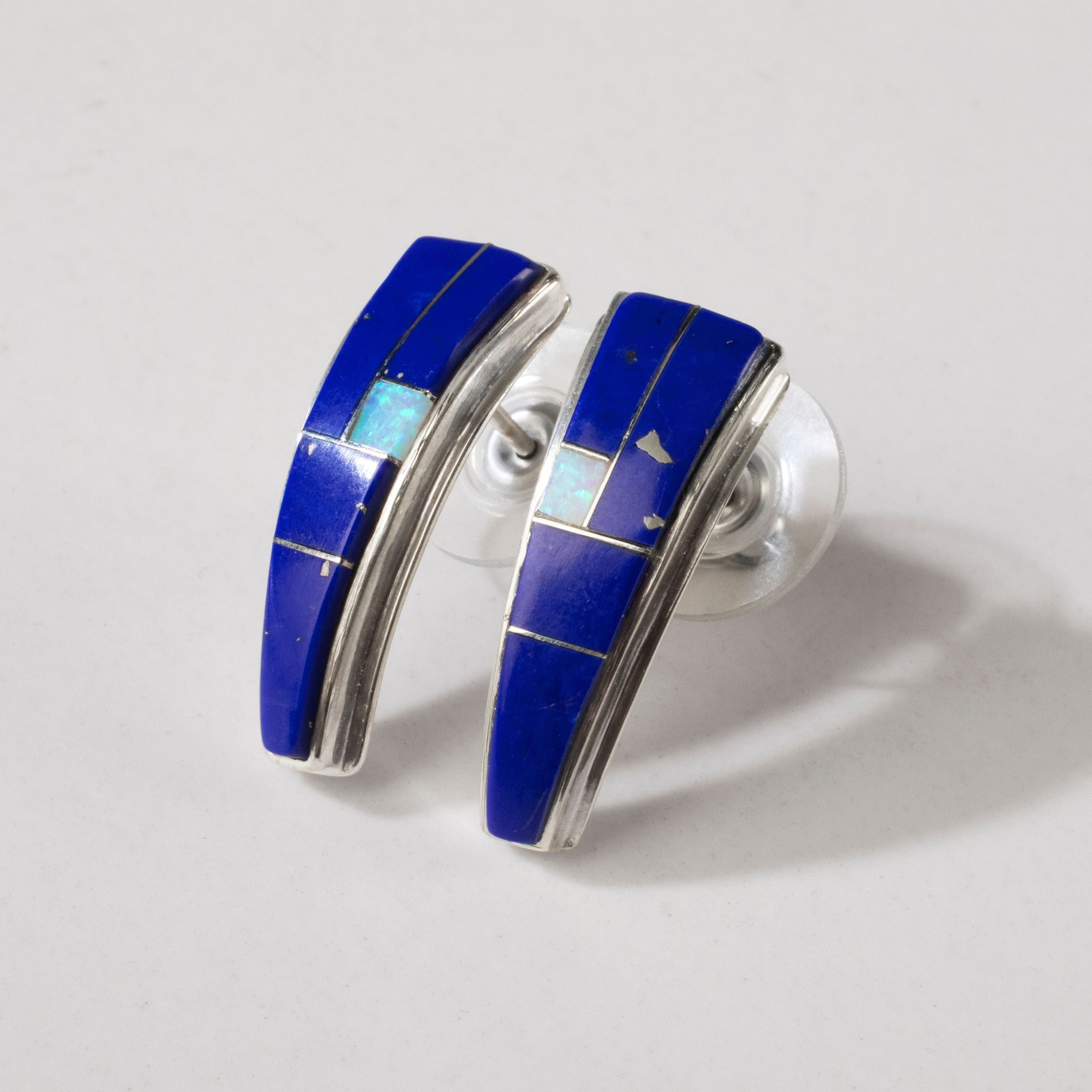 Kalifano Southwest Silver Jewelry Lapis 925 Sterling Silver USA Handmade Earring with Stud Backing NME.0786.LP