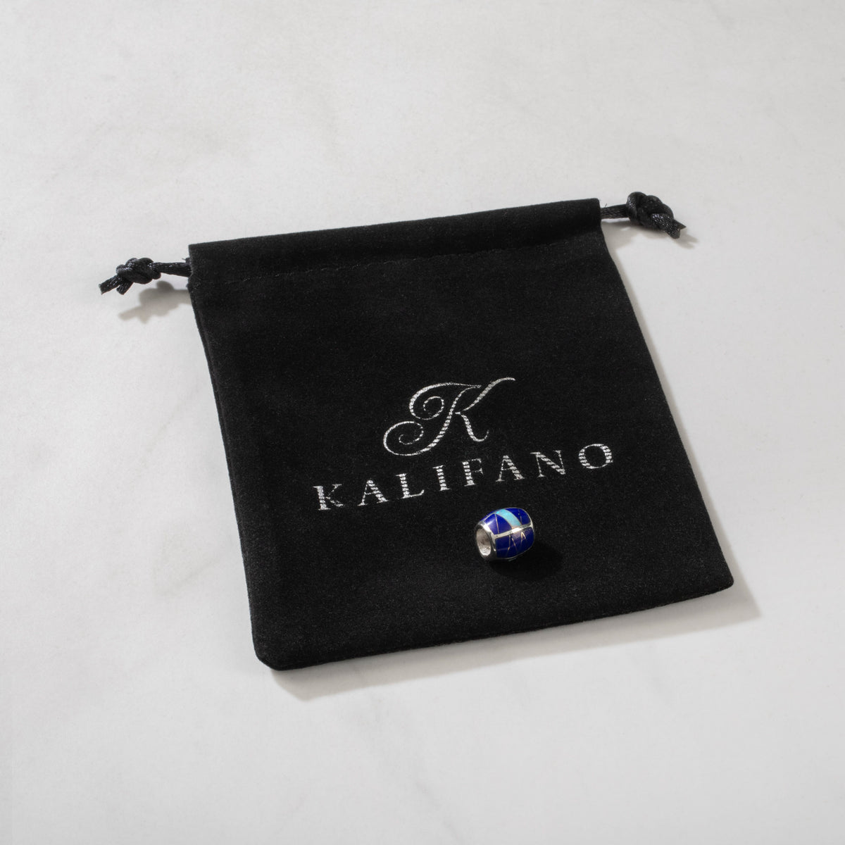 Kalifano Southwest Silver Jewelry Lapis Bead 925 Sterling Silver Pendant USA Handmade with Opal Accent NMN.0570.LP