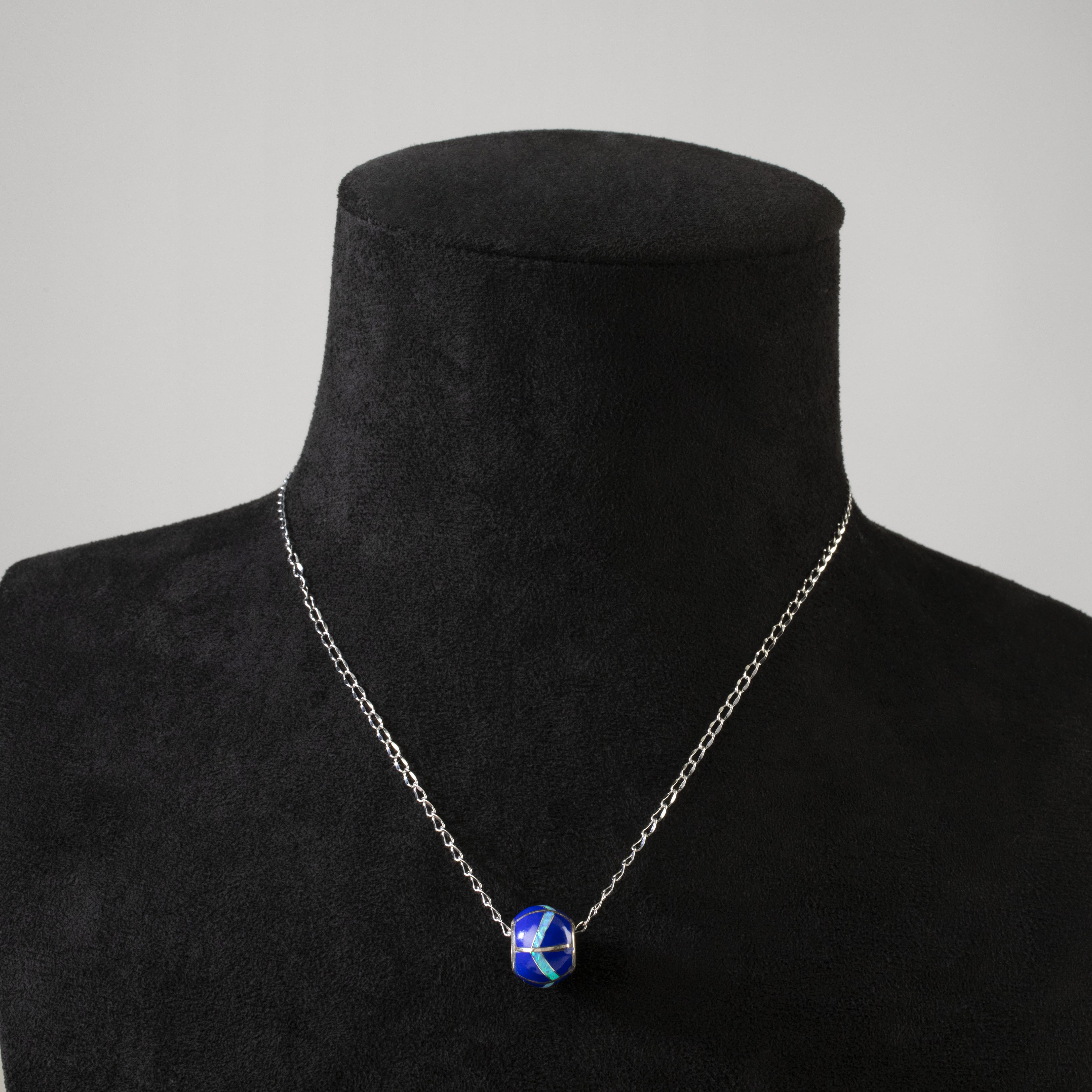 Kalifano Southwest Silver Jewelry Lapis Bead 925 Sterling Silver Pendant USA Handmade with Opal Accent NMN.2136.LP