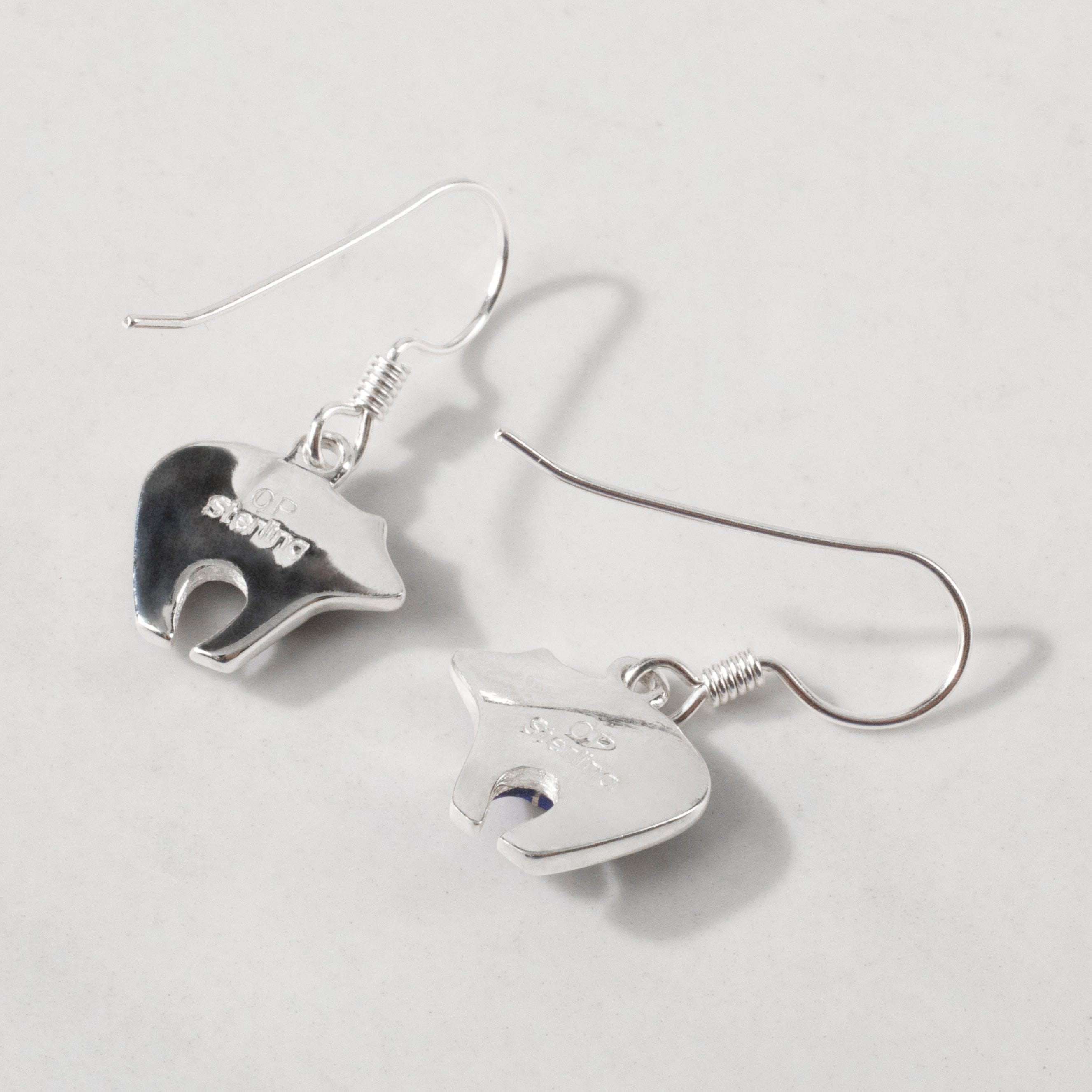 Kalifano Southwest Silver Jewelry Lapis Bear 925 Sterling Silver USA Handmade Earring with French Hook NME.2116.LP