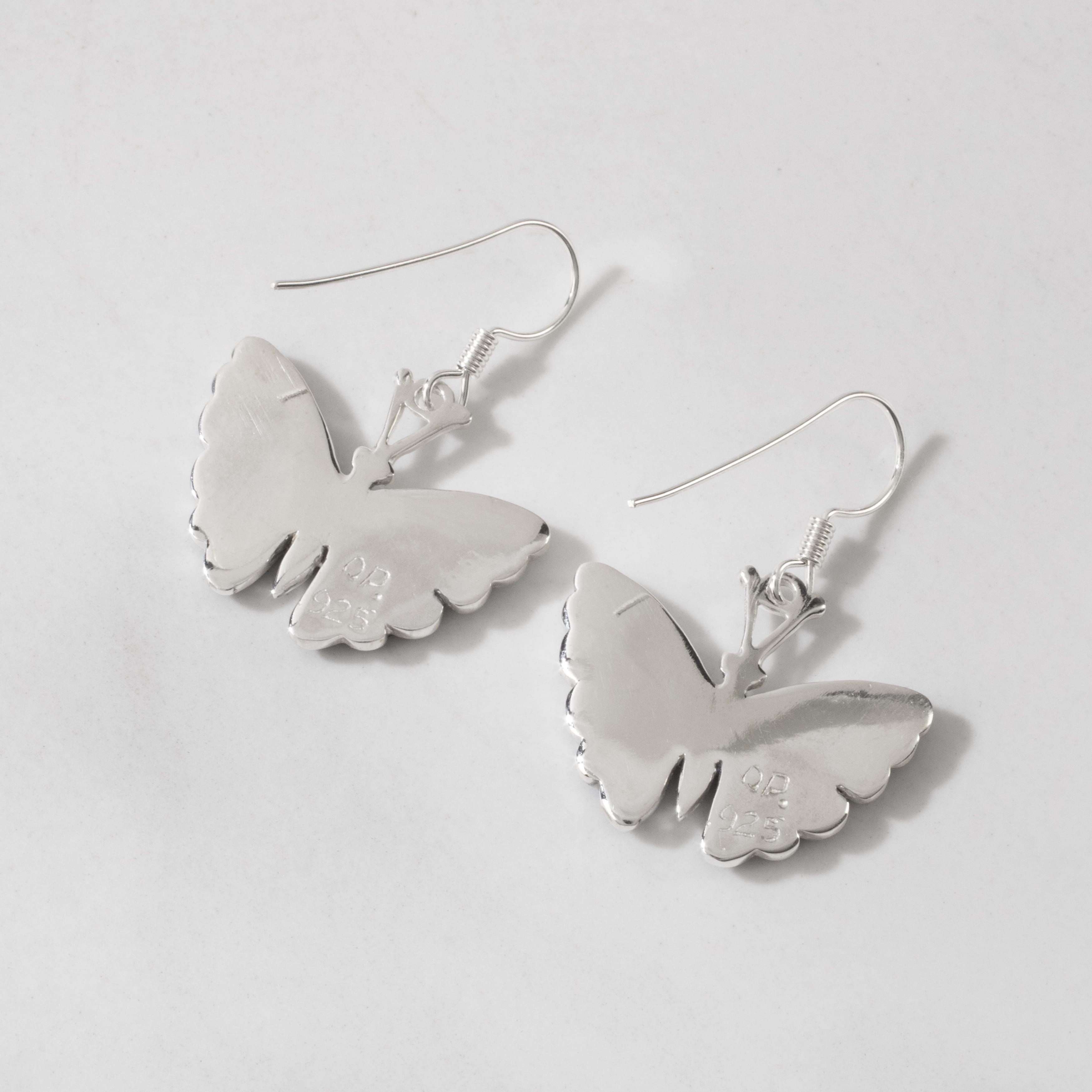 KALIFANO Southwest Silver Jewelry Lapis Butterfly Sterling Silver Earrings with French Hook USA Handmade with Opal Accent NME.2336.LP