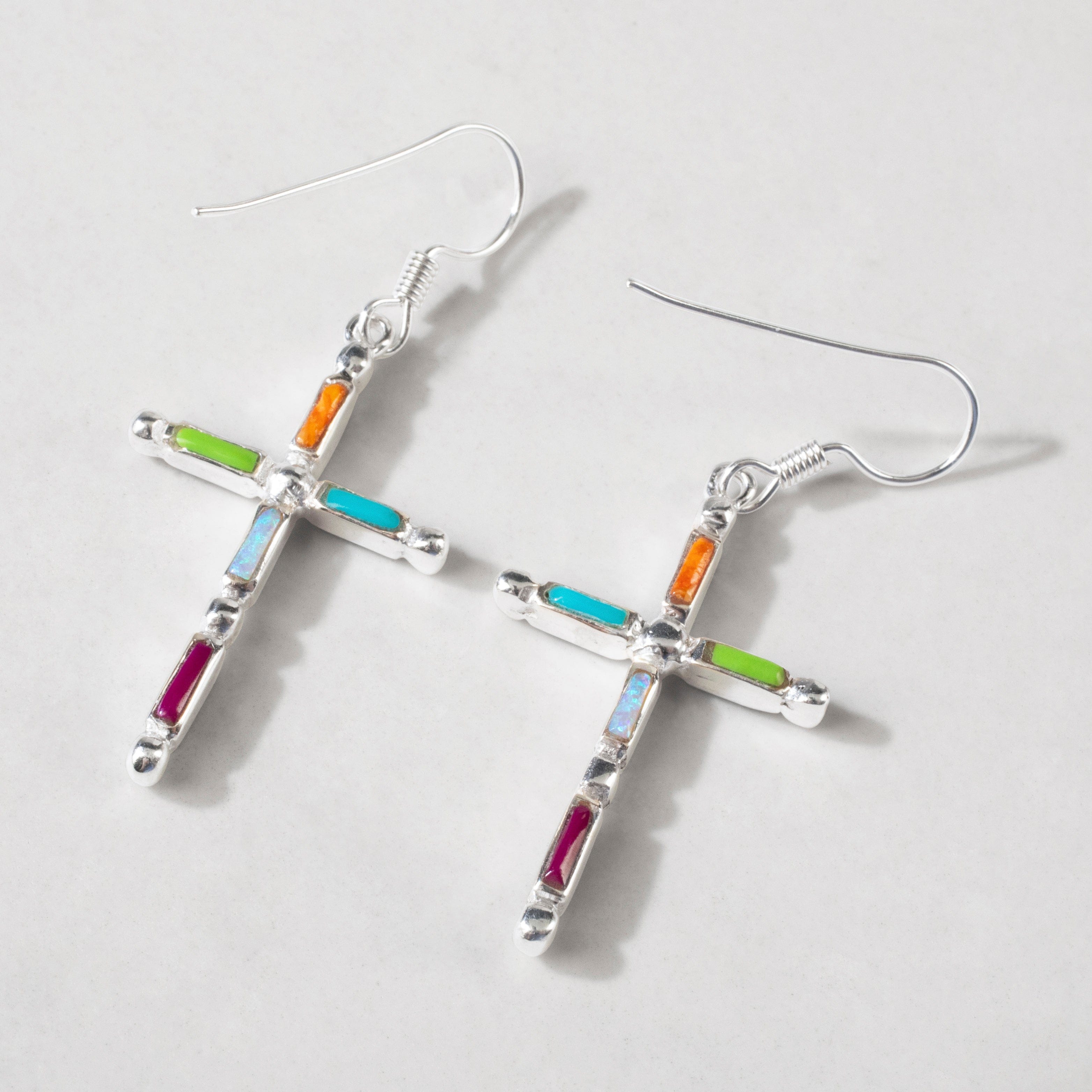 Kalifano Southwest Silver Jewelry Lapis Cross 925 Sterling Silver USA Handmade Earring with French Hook NME.2128.LP