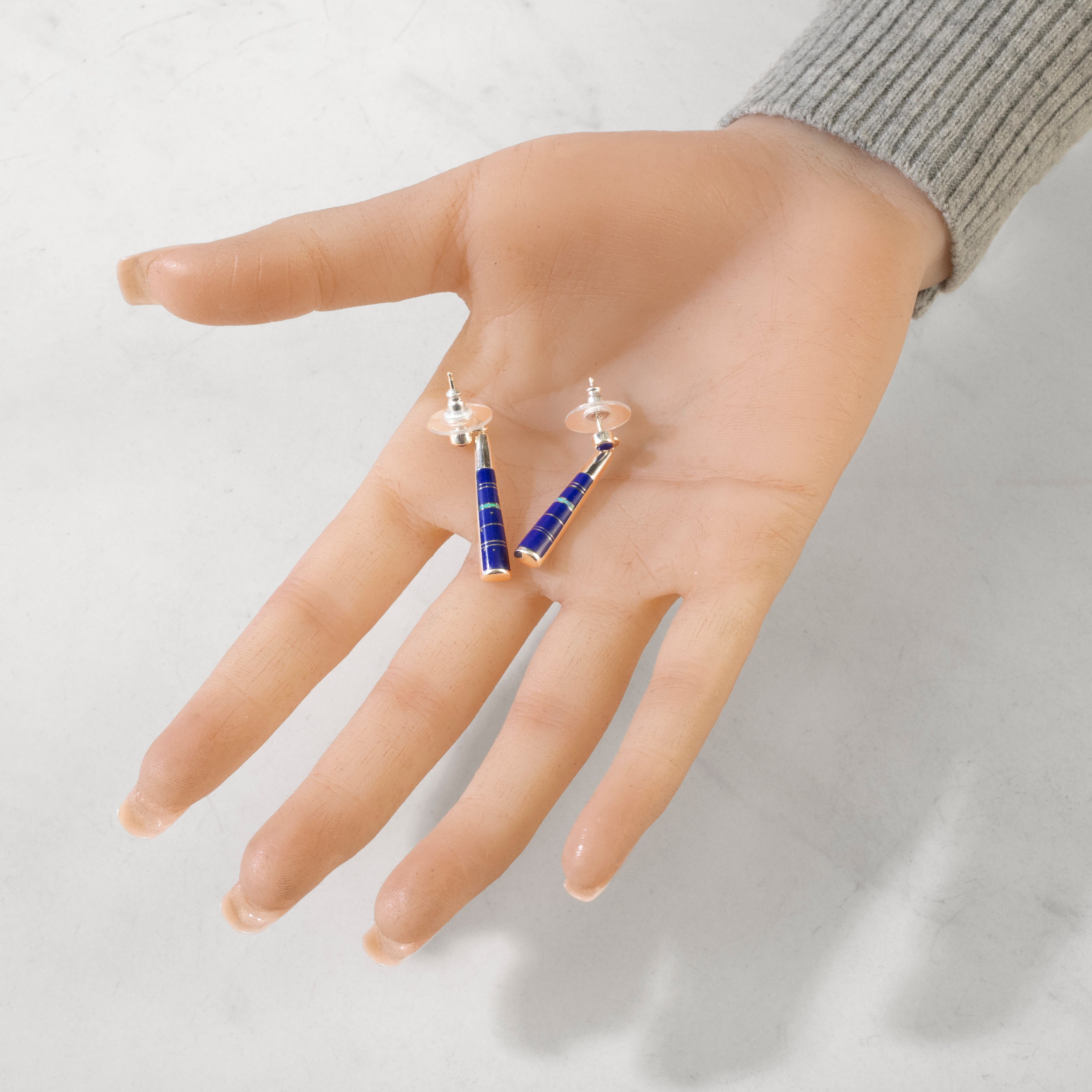 Kalifano Southwest Silver Jewelry Lapis Dangle 925 Sterling Silver USA Handmade Earring with Stud Backing NME.0615.LP