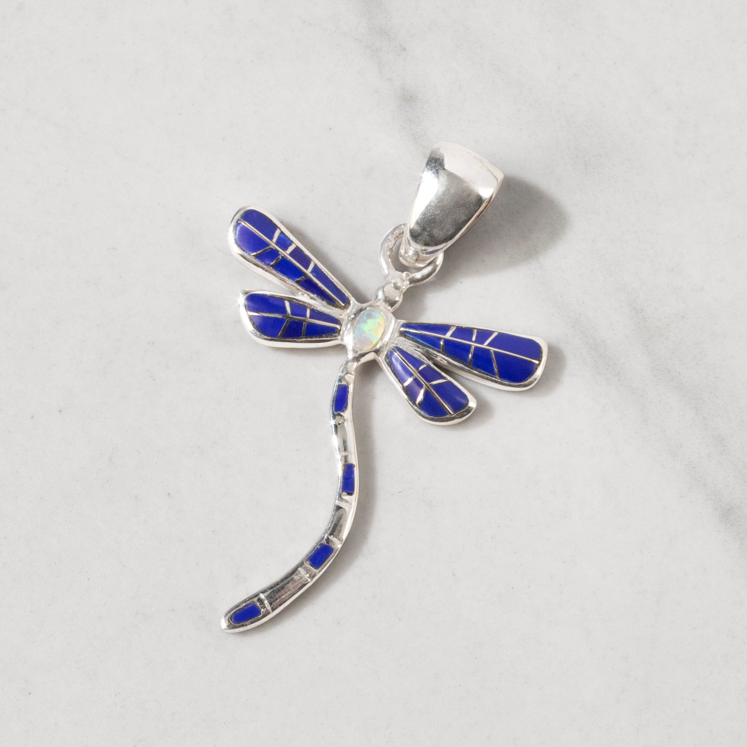 Kalifano Southwest Silver Jewelry Lapis Dragonfly USA Handmade 925 Sterling Silver Pendant NMN.0893S.LP