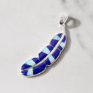 Lapis Feather 925 Sterling Silver Pendant USA Handmade with Opal Accent