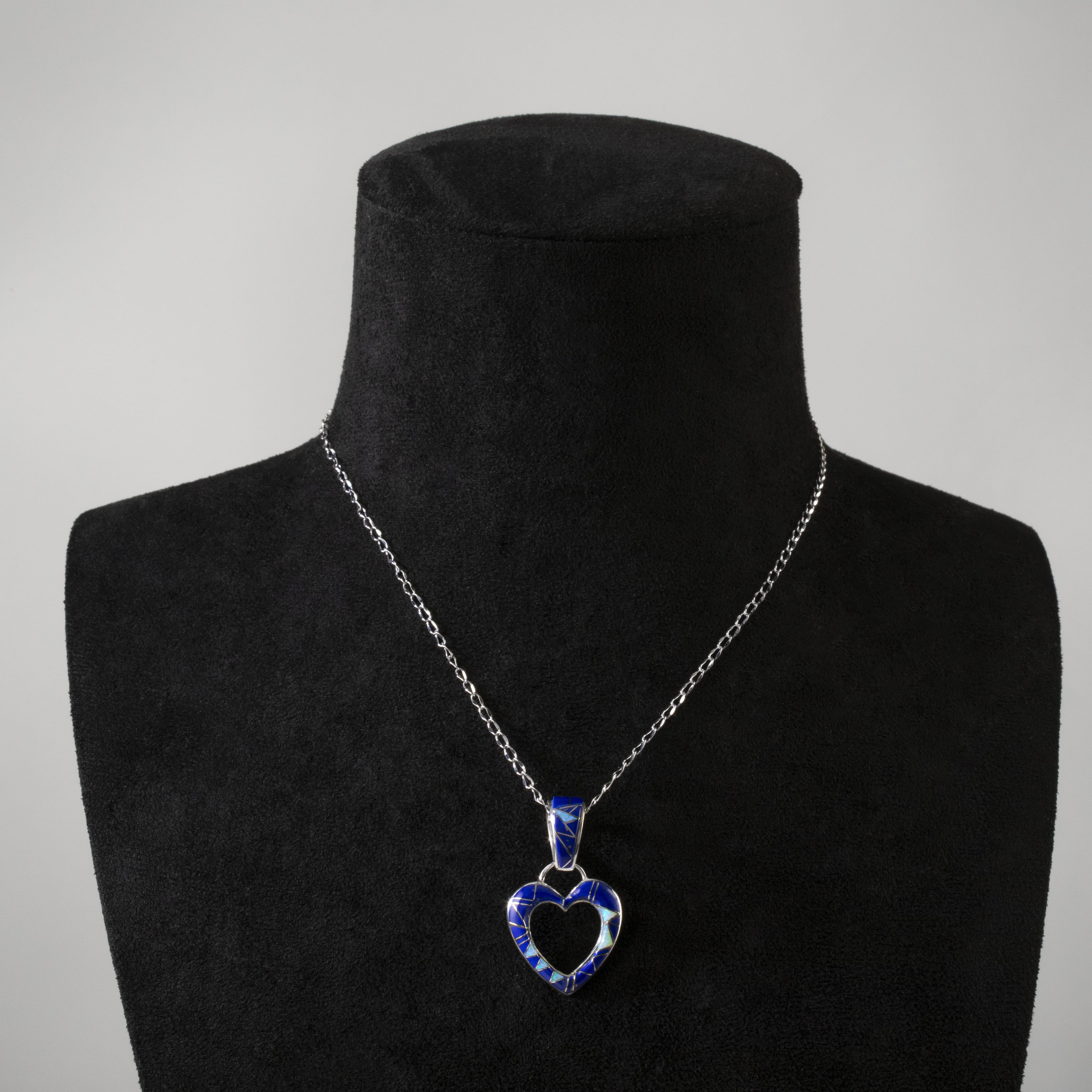 KALIFANO Southwest Silver Jewelry Lapis Heart USA Handmade with 925 Sterling Silver Pendant and Opal Accent NMN.2165.LP