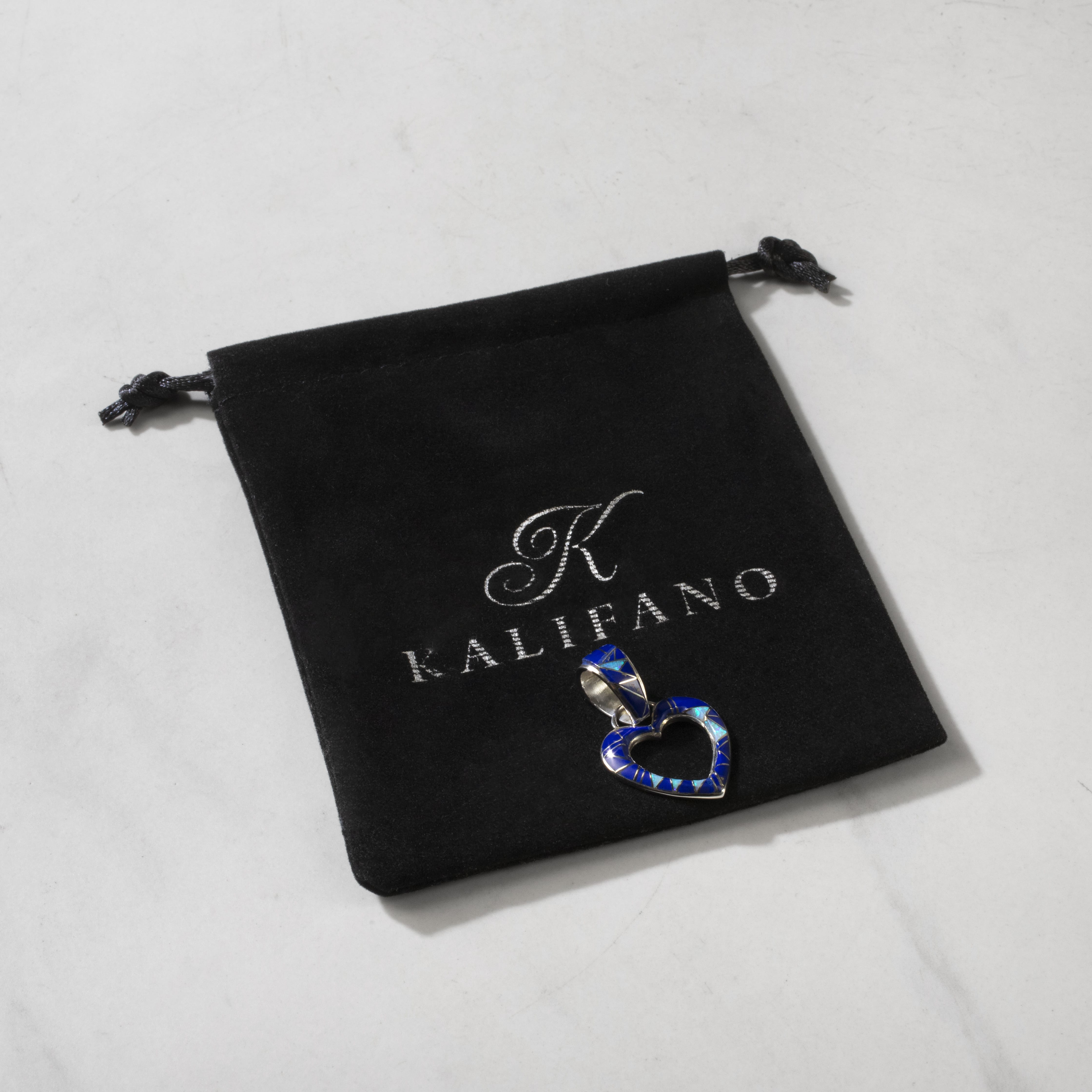 KALIFANO Southwest Silver Jewelry Lapis Heart USA Handmade with 925 Sterling Silver Pendant and Opal Accent NMN.2165.LP