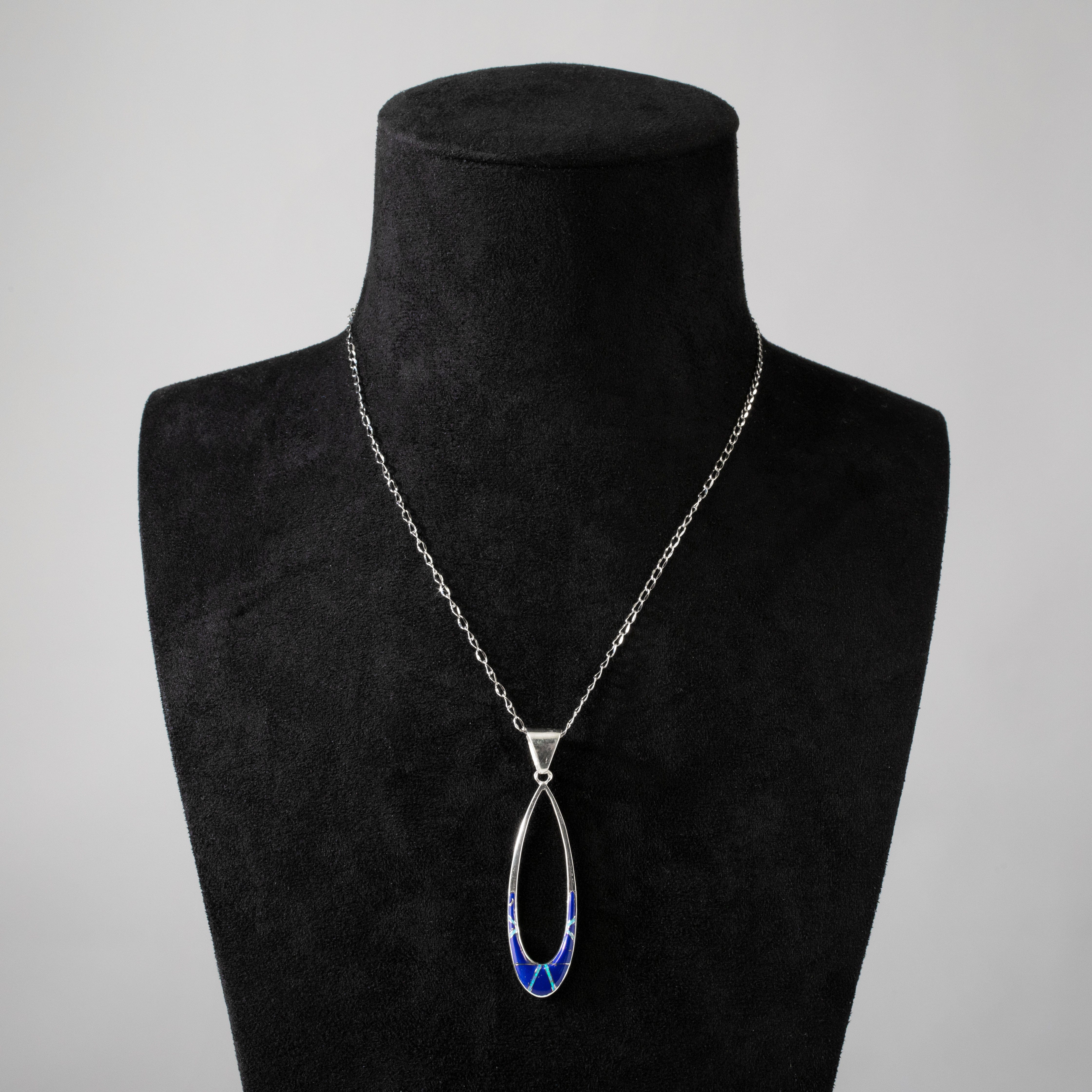 Kalifano Southwest Silver Jewelry Lapis Hollow Teardrop 925 Sterling Silver USA Handmade Pendant NMN.2300.LP