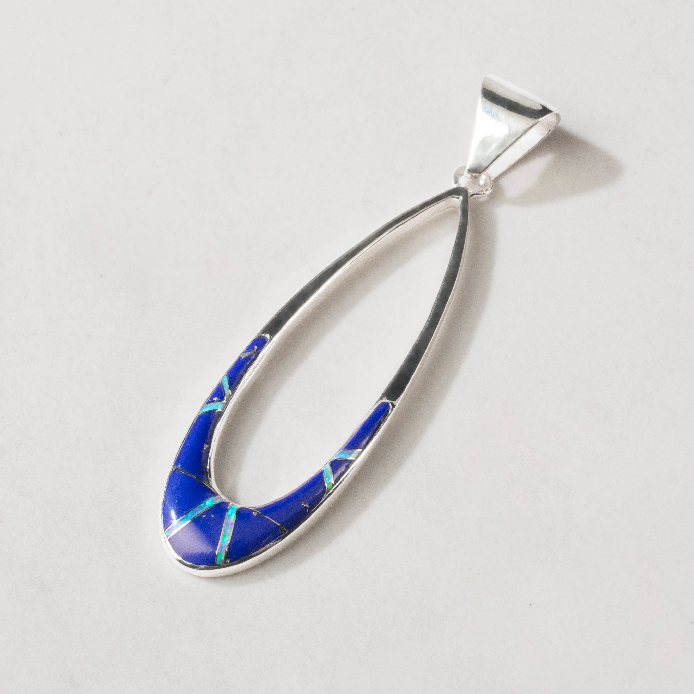 Kalifano Southwest Silver Jewelry Lapis Hollow Teardrop 925 Sterling Silver USA Handmade Pendant NMN.2300.LP