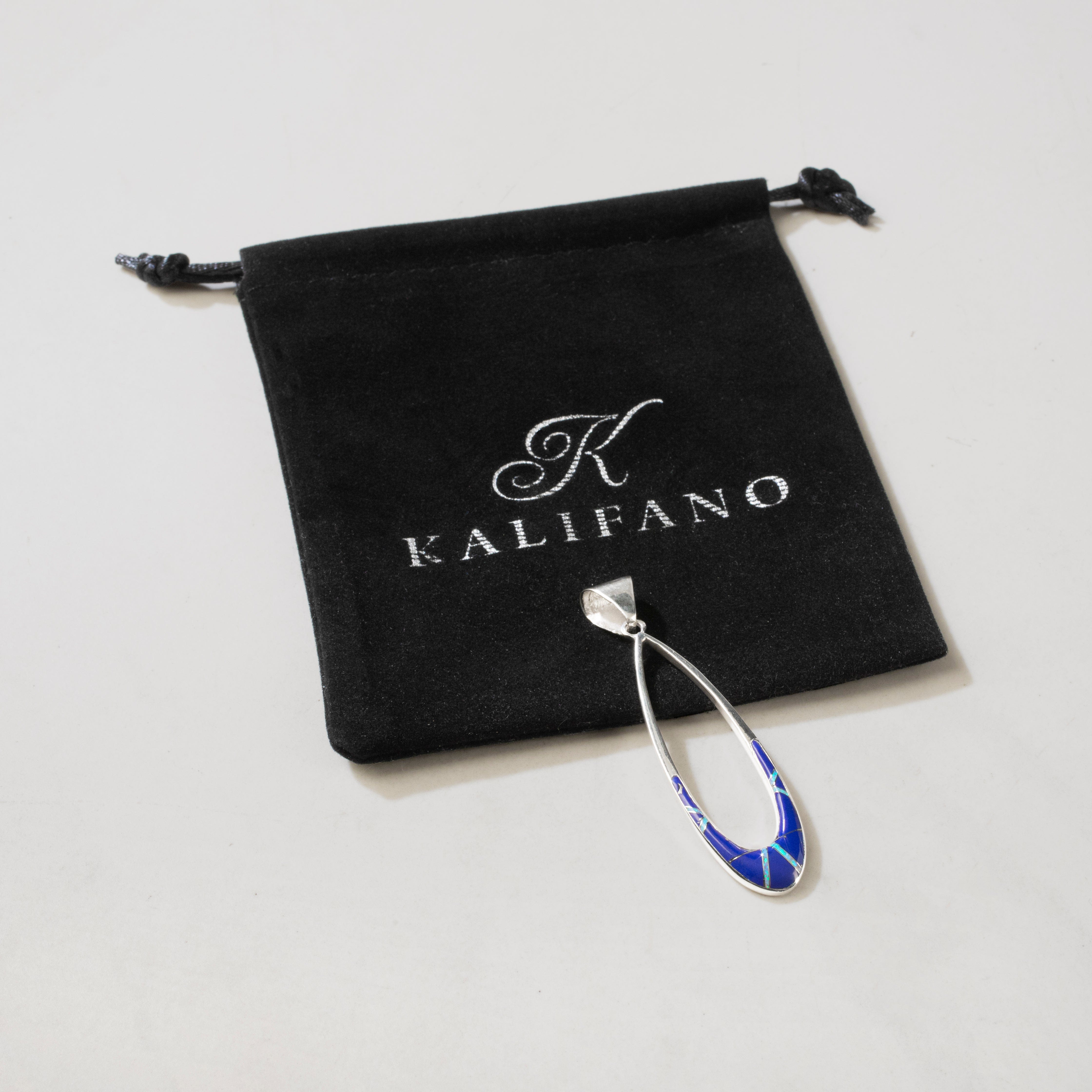 Kalifano Southwest Silver Jewelry Lapis Hollow Teardrop 925 Sterling Silver USA Handmade Pendant NMN.2300.LP