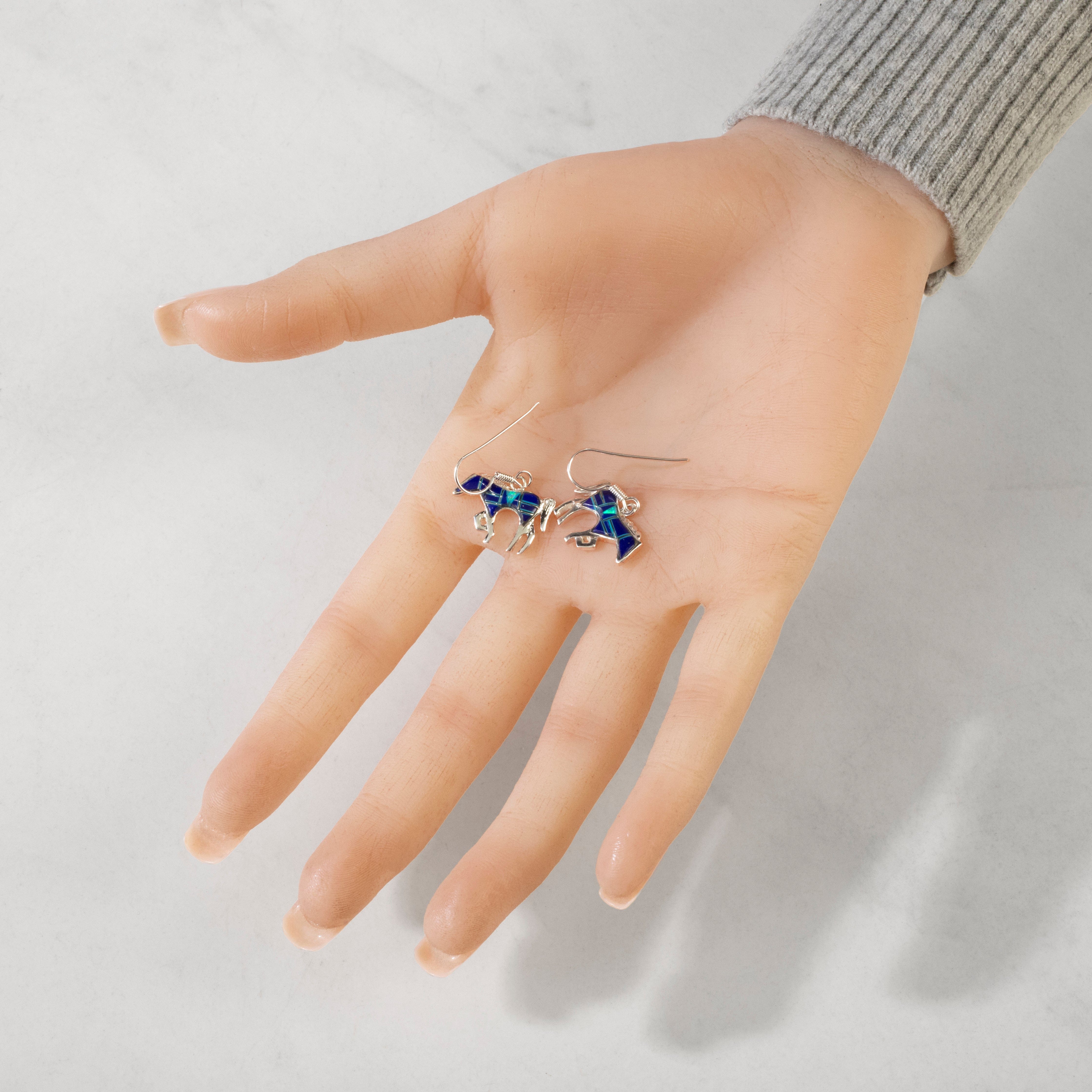 Kalifano Southwest Silver Jewelry Lapis Horse USA Handmade 925 Sterling Silver Earrings with French Hook NME.1089.LP