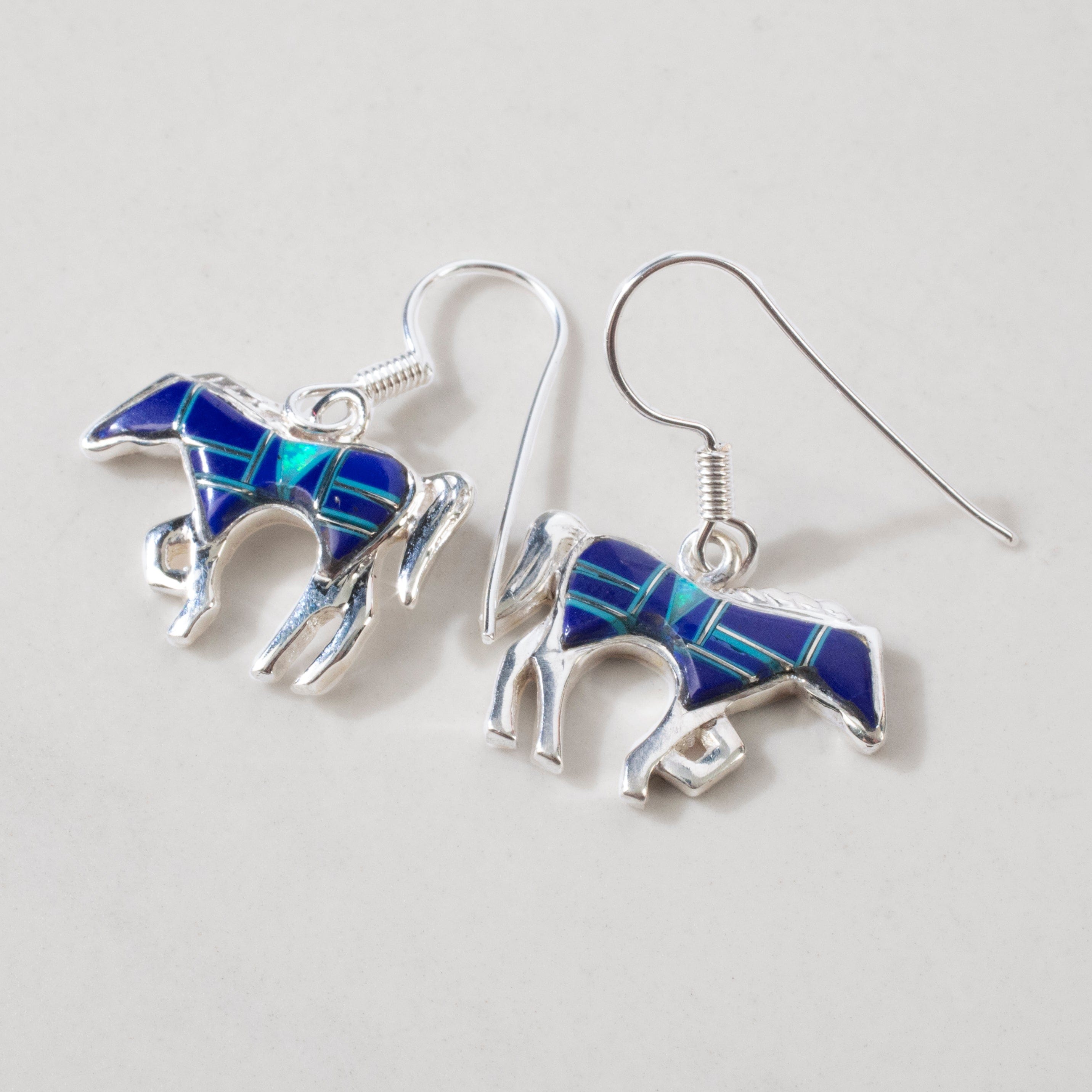 Kalifano Southwest Silver Jewelry Lapis Horse USA Handmade 925 Sterling Silver Earrings with French Hook NME.1089.LP