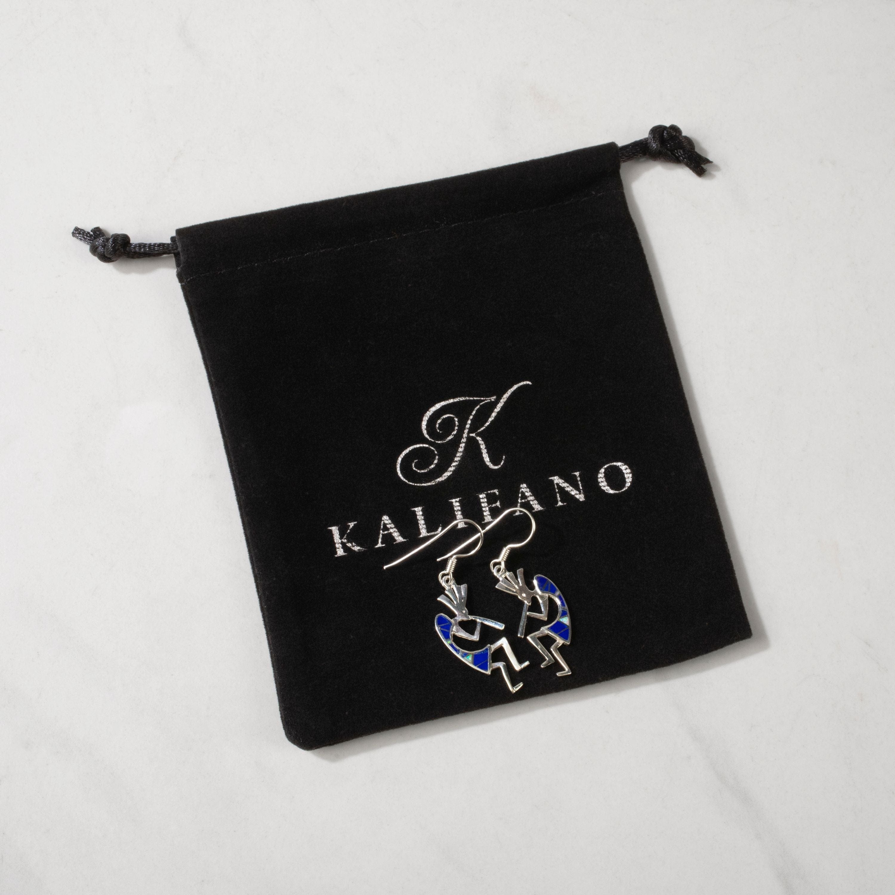 Kalifano Southwest Silver Jewelry Lapis Kokopelli 925 Sterling Silver USA Handmade Earring with French Hook NME.2155.LP