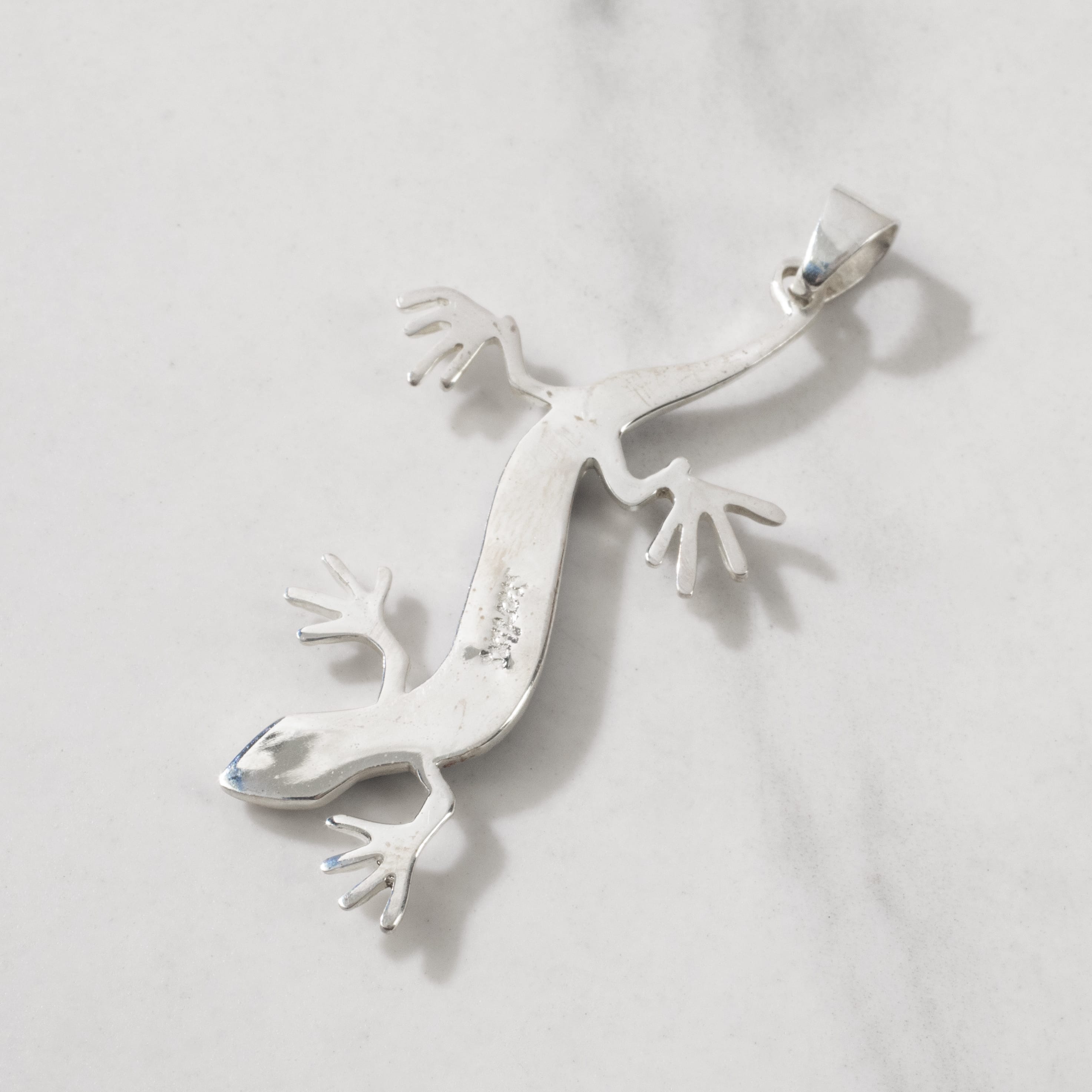 Kalifano Southwest Silver Jewelry Lapis Lizard 925 Sterling Silver Pendant USA Handmade with Opal Accent NMN.2164.LP