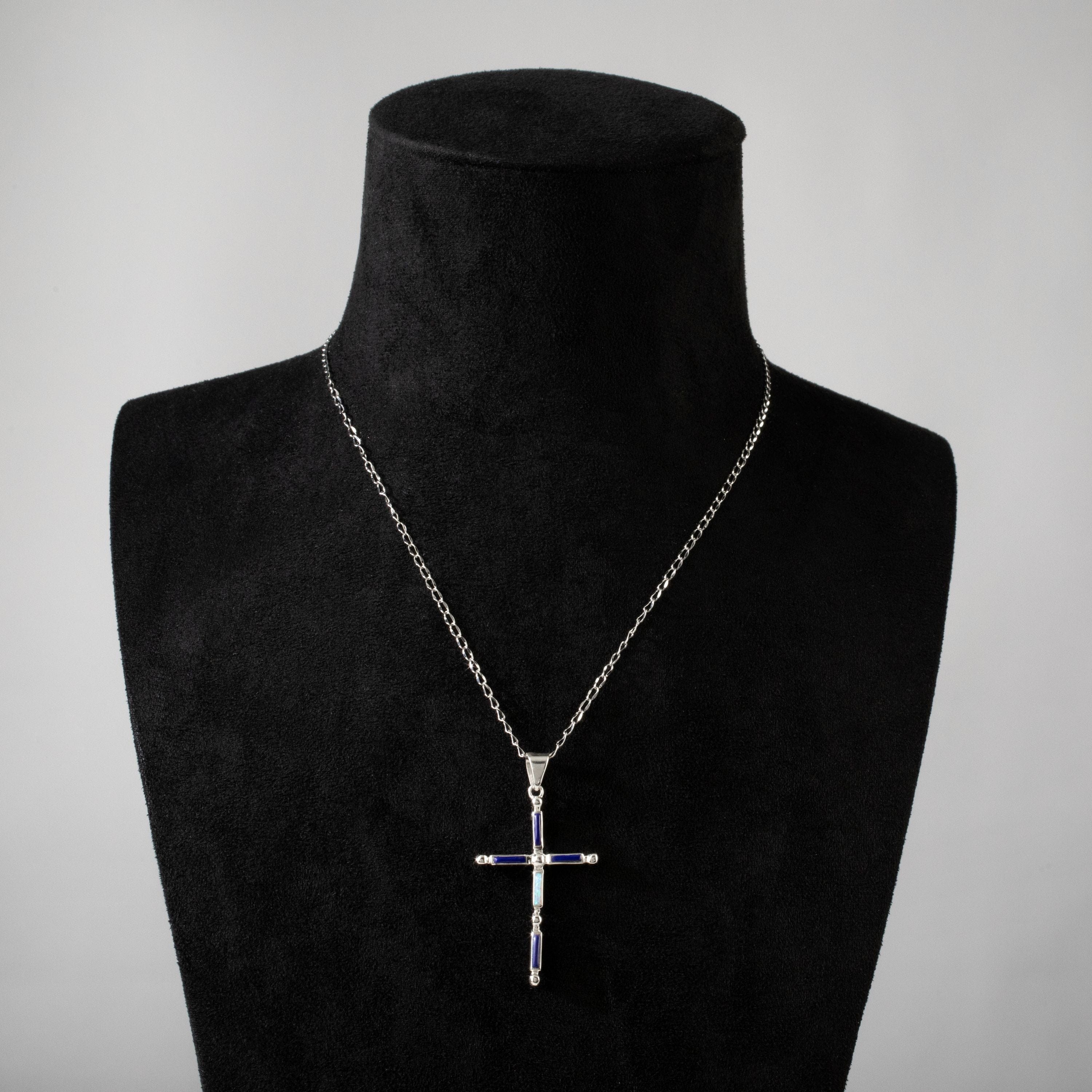 Kalifano Southwest Silver Jewelry Lapis & Opal Cross 925 Sterling Silver USA Handmade Pendant NMN.2128.LP
