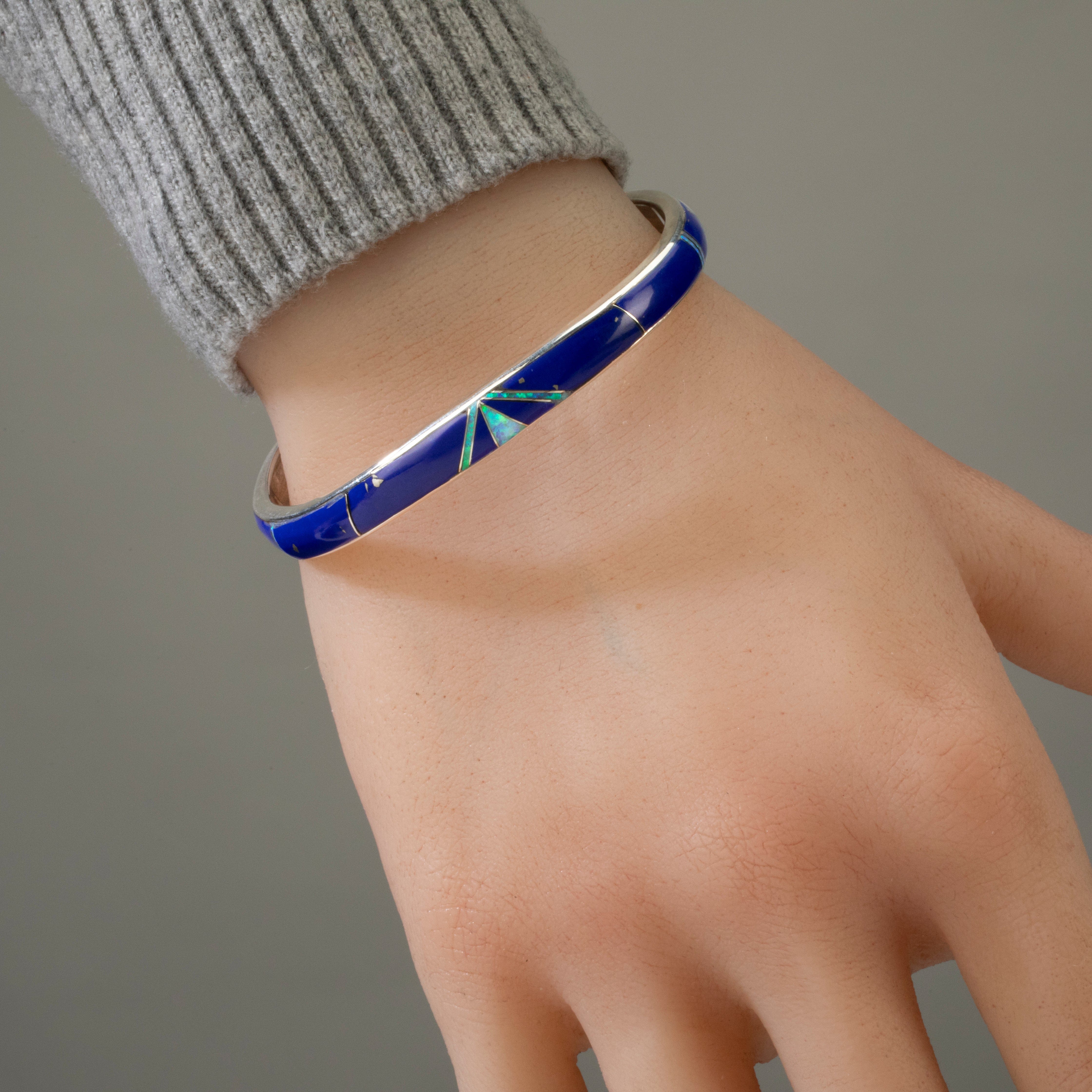 Kalifano Southwest Silver Jewelry Lapis & Opal USA Handmade 925 Sterling Silver Cuff NMB.0757.LP