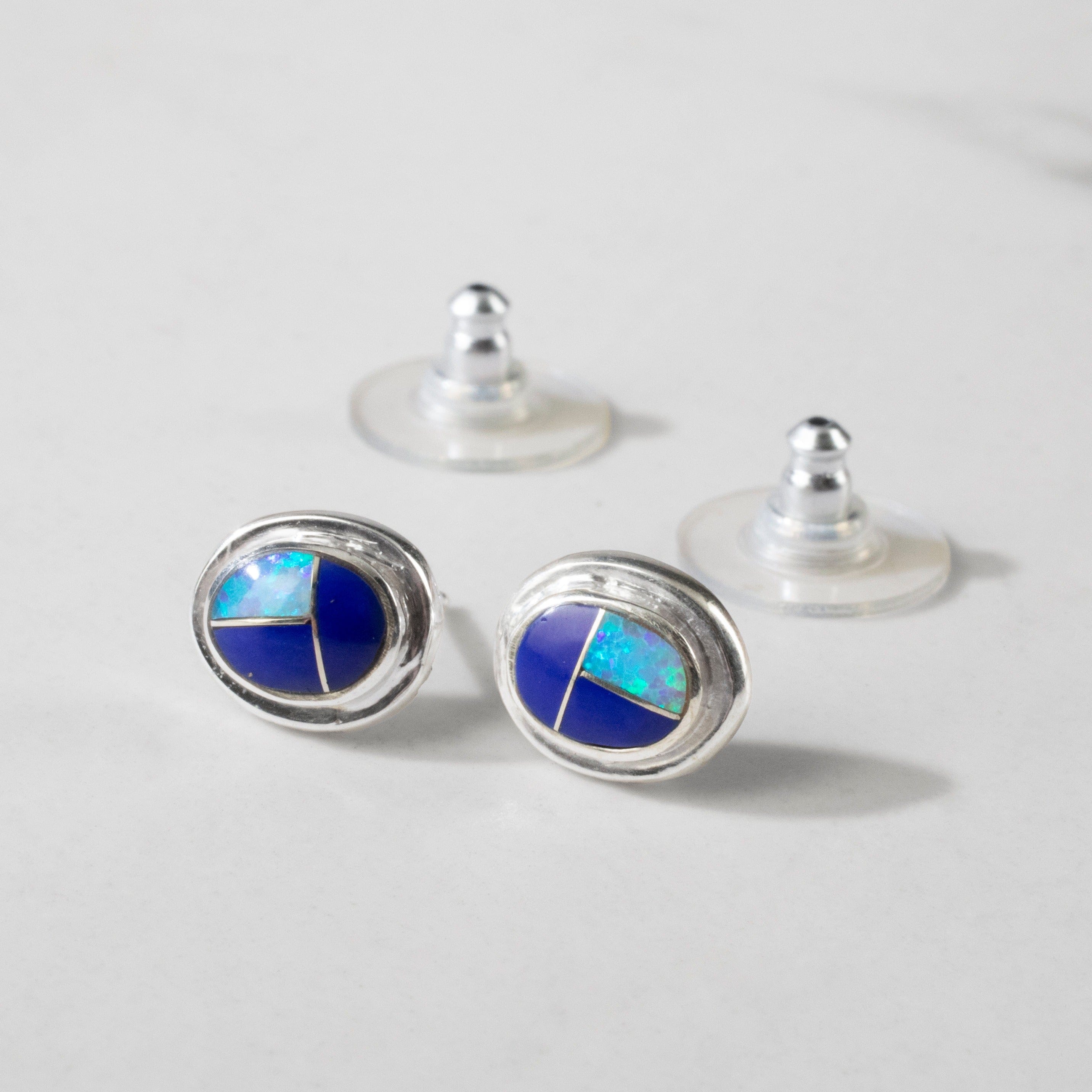 Kalifano Southwest Silver Jewelry Lapis Oval 925 Sterling Silver USA Handmade Earring with Stud Backing NME.0381.LP