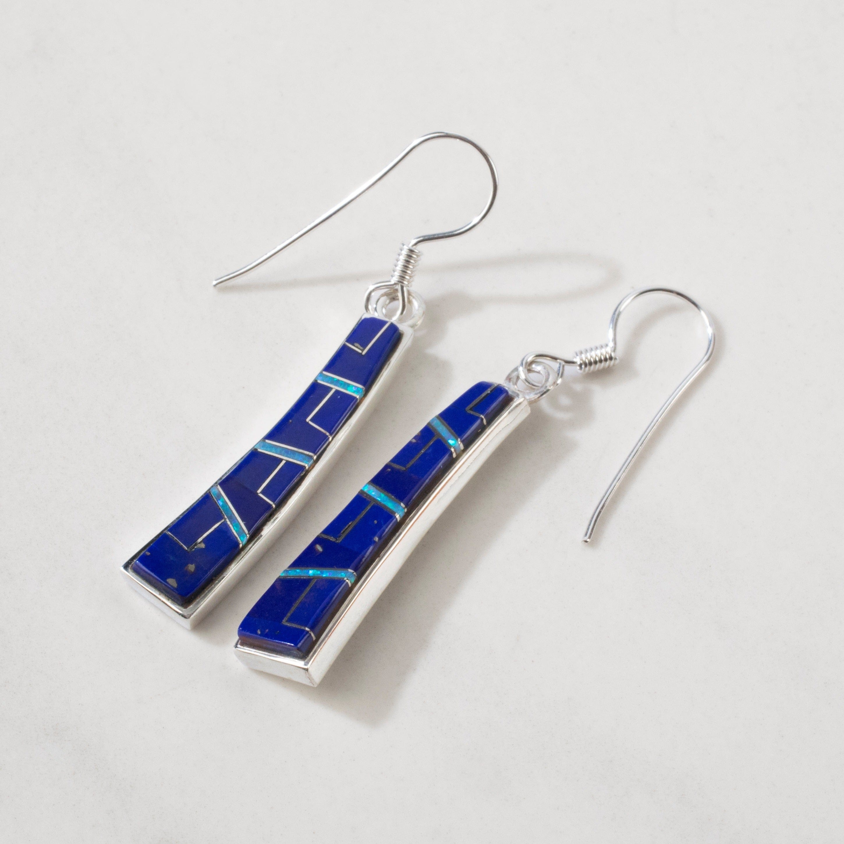 Kalifano Southwest Silver Jewelry Lapis Rectangular 925 Sterling Silver USA Handmade Earring with French Hook NME.0810.LP