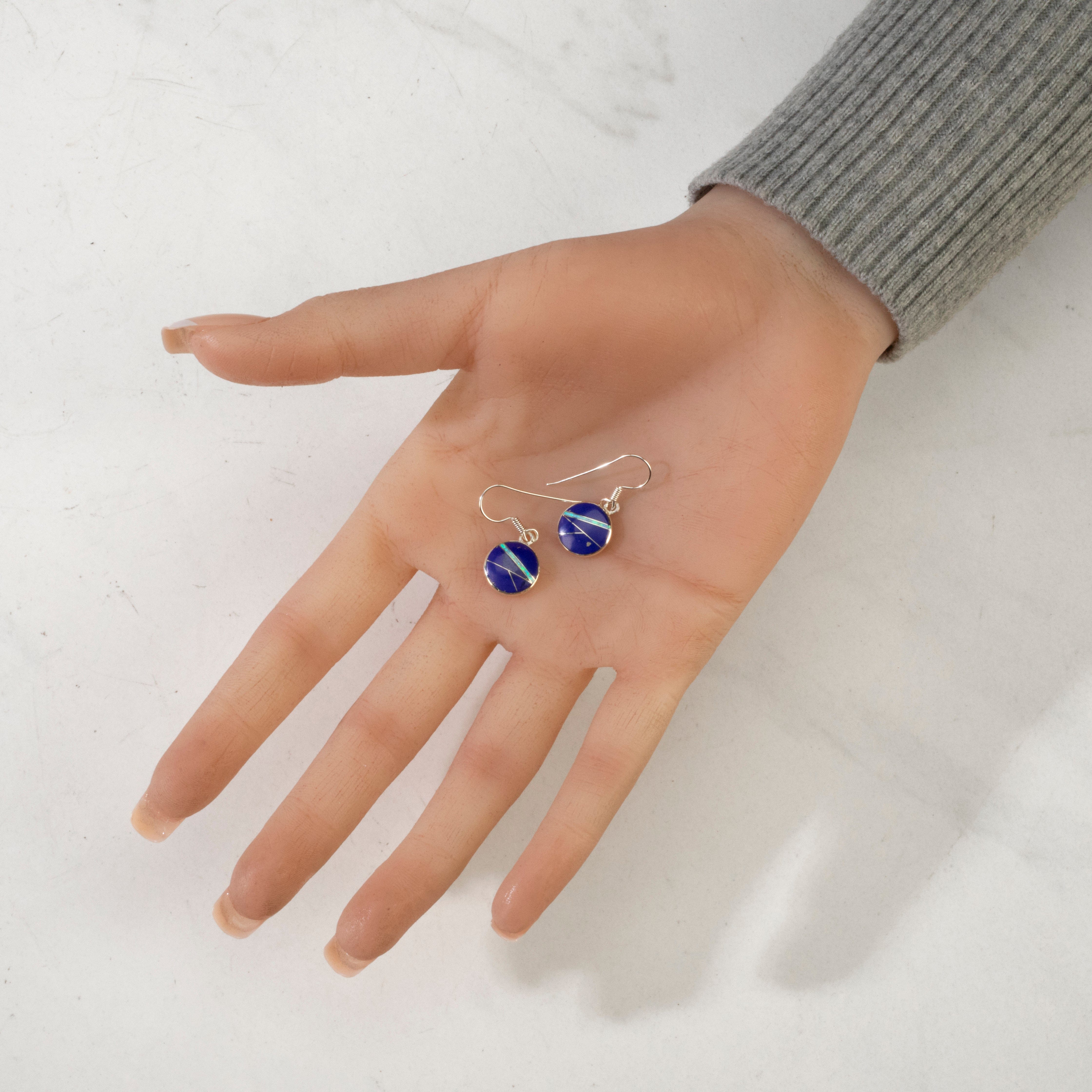 Kalifano Southwest Silver Jewelry Lapis Round USA Handmade 925 Sterling Silver Earrings with French Hook Backing NME.2068.LP
