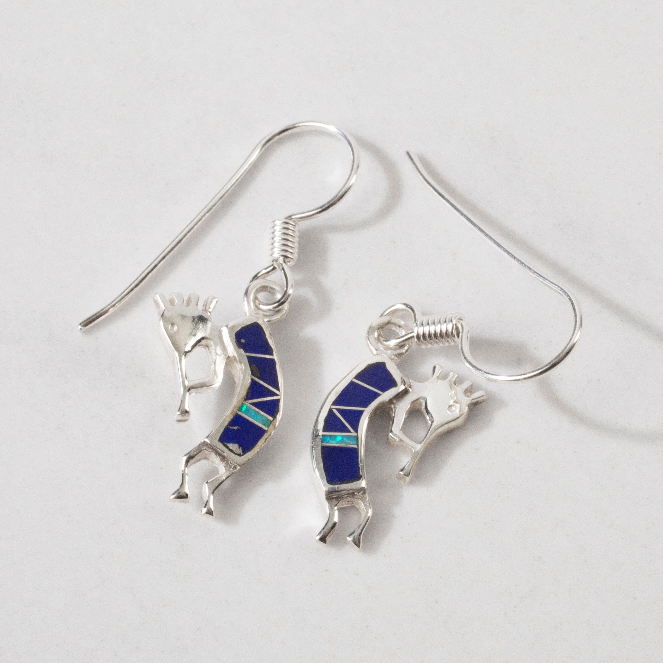 Kalifano Southwest Silver Jewelry Lapis Small Kokopelli 925 Sterling Silver USA Handmade Earring with French Hook NME.0607.LP