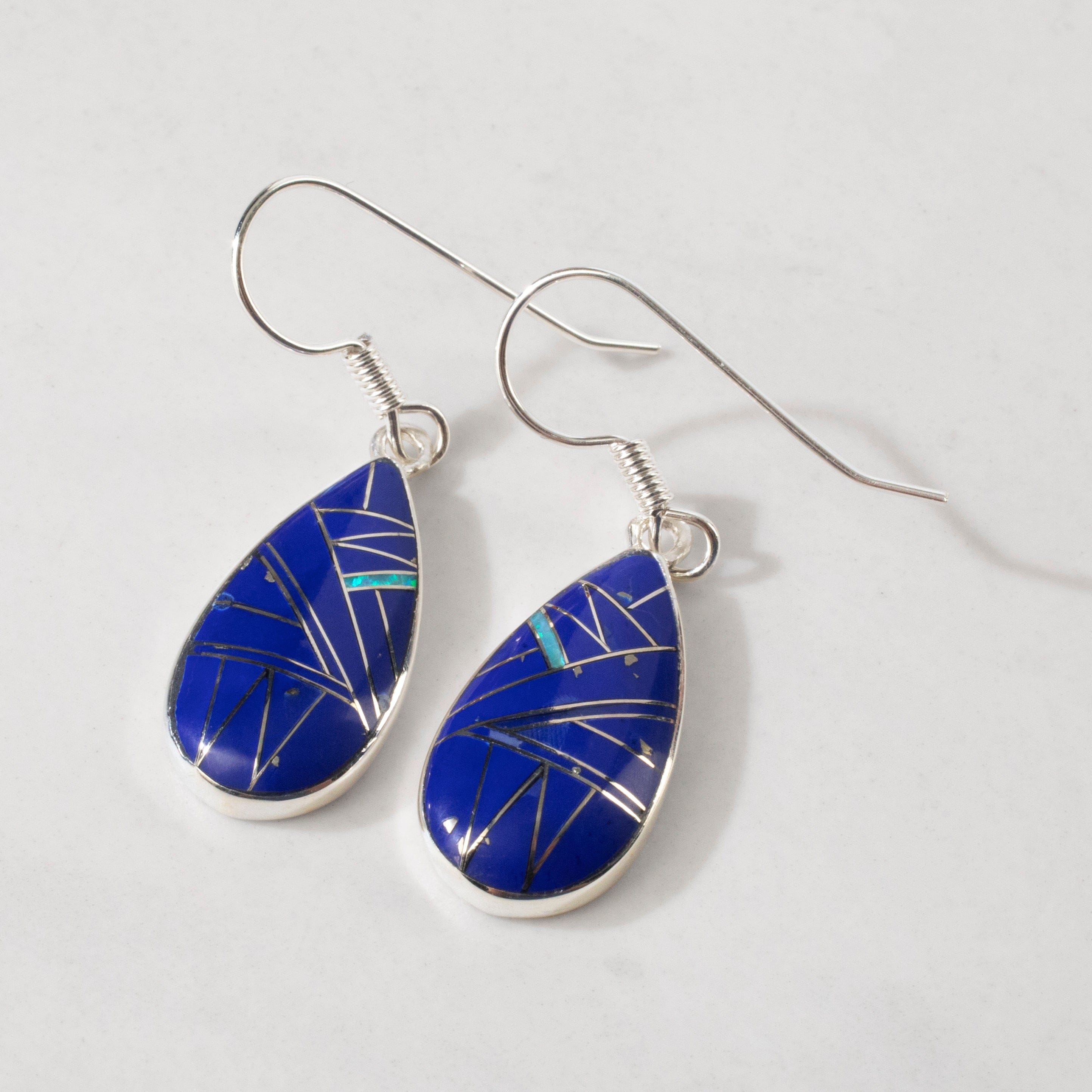 Kalifano Southwest Silver Jewelry Lapis Tear Drop 925 Sterling Silver USA Handmade Earring with French Hook NME.2013.LP
